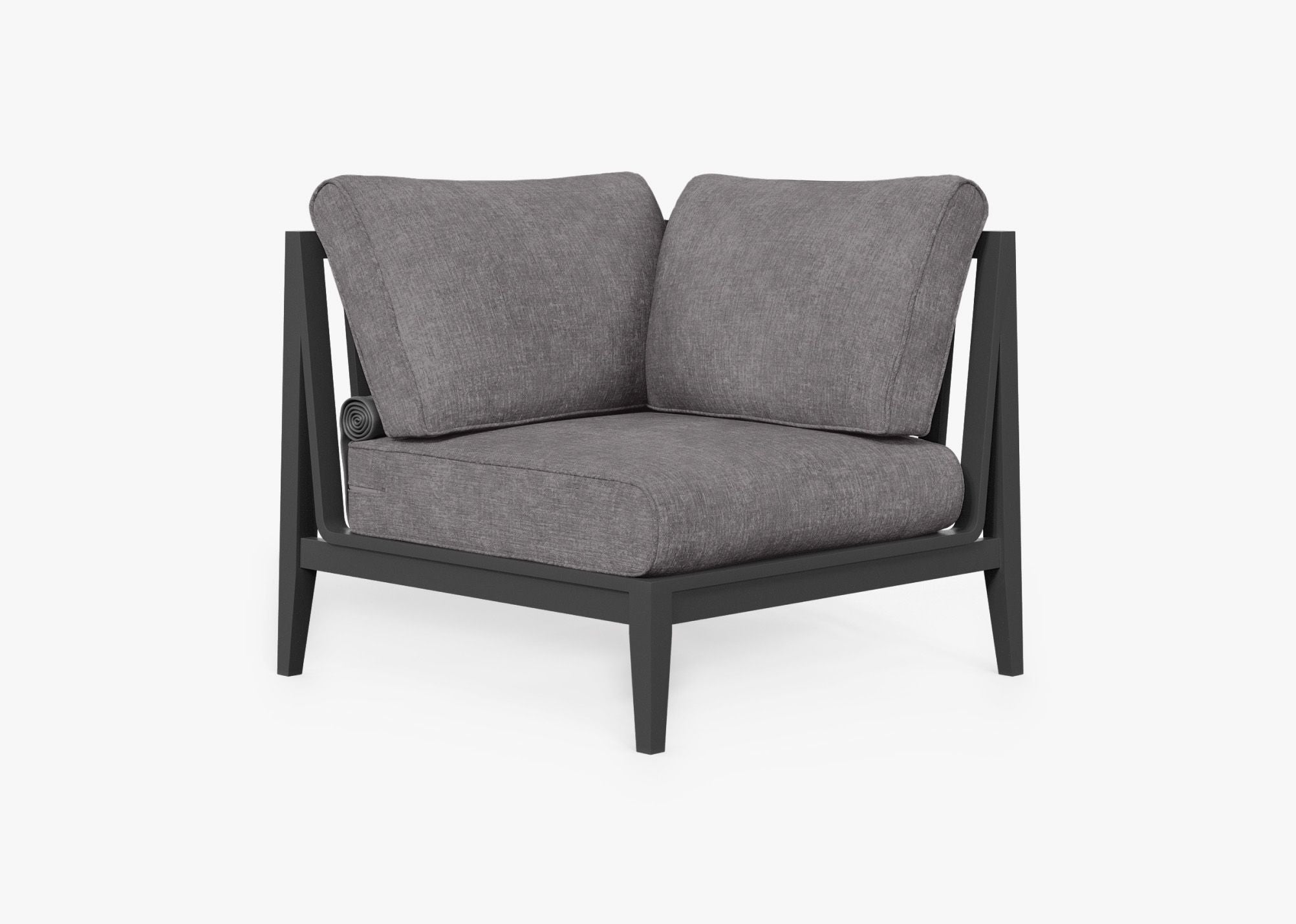 Charcoal Aluminum Outdoor Sectional Chair - Left, front. Comfortable, durable, and weather resistant outdoor seating with memory foam. #color_dark pebble gray