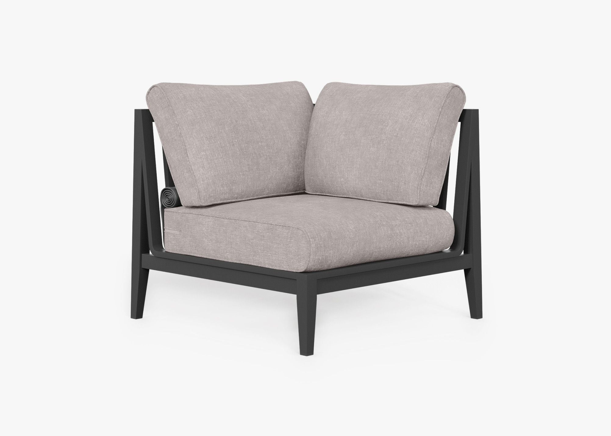 Charcoal Aluminum Outdoor Sectional Chair - Left, front. Comfortable, durable, and weather resistant outdoor seating with memory foam. #color_sandstone gray