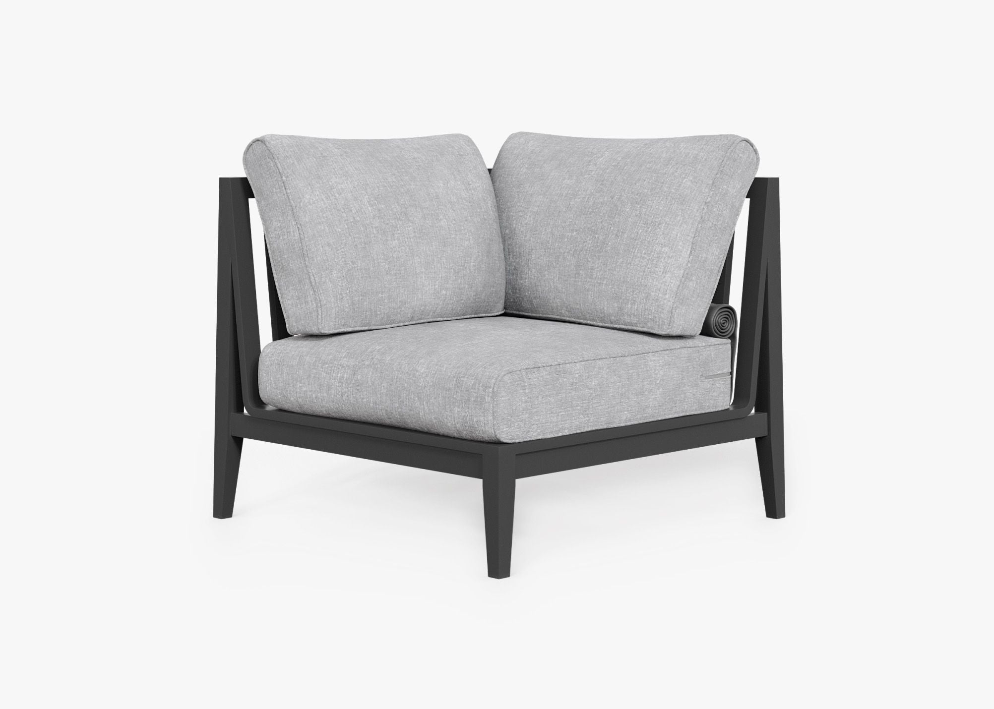 Charcoal Aluminum Outdoor Sectional Chair - Right, front. Comfortable, durable, and weather resistant outdoor seating with memory foam. #color_pacific fog gray
