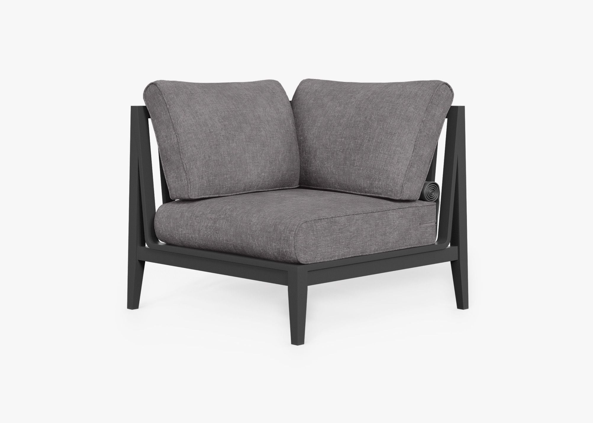Charcoal Aluminum Outdoor Sectional Chair - Right, front. Comfortable, durable, and weather resistant outdoor seating with memory foam. #color_dark pebble gray