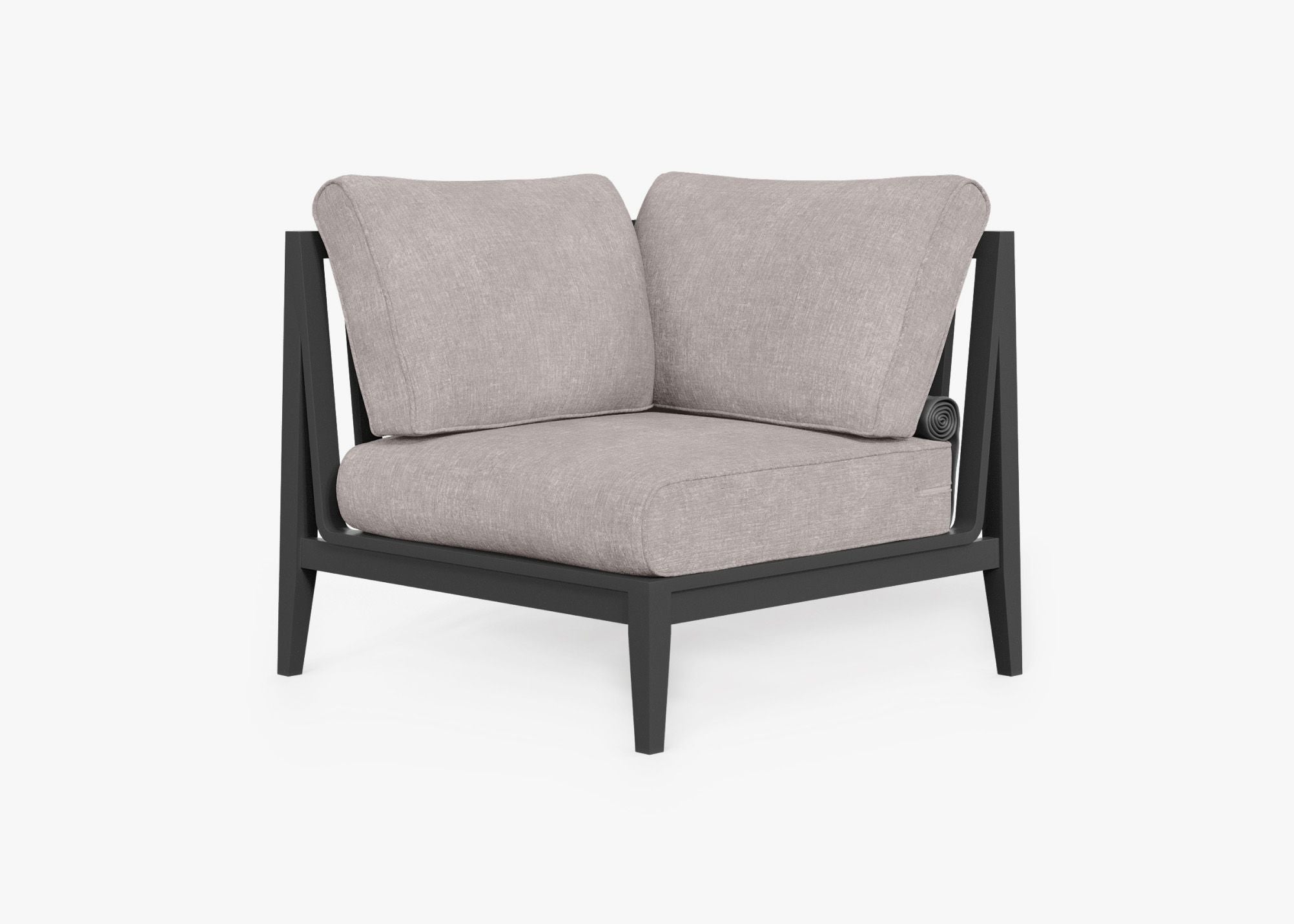 Charcoal Aluminum Outdoor Sectional Chair - Right, front. Comfortable, durable, and weather resistant outdoor seating with memory foam. #color_sandstone gray