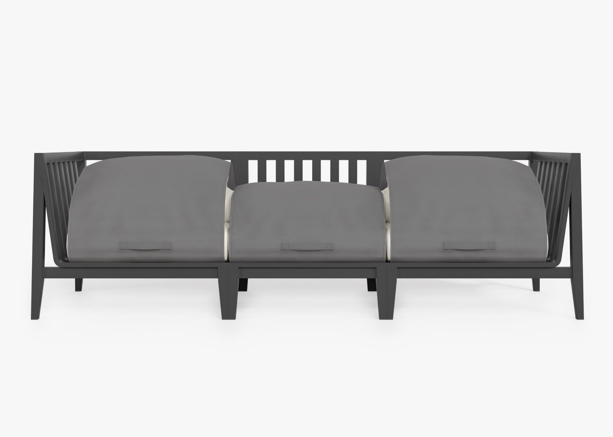 Charcoal Aluminum Outdoor Sofa - 3 Seat shown with the OuterShell outdoor cushion cover, offering exclusive integrated protection. #color_palisades cream