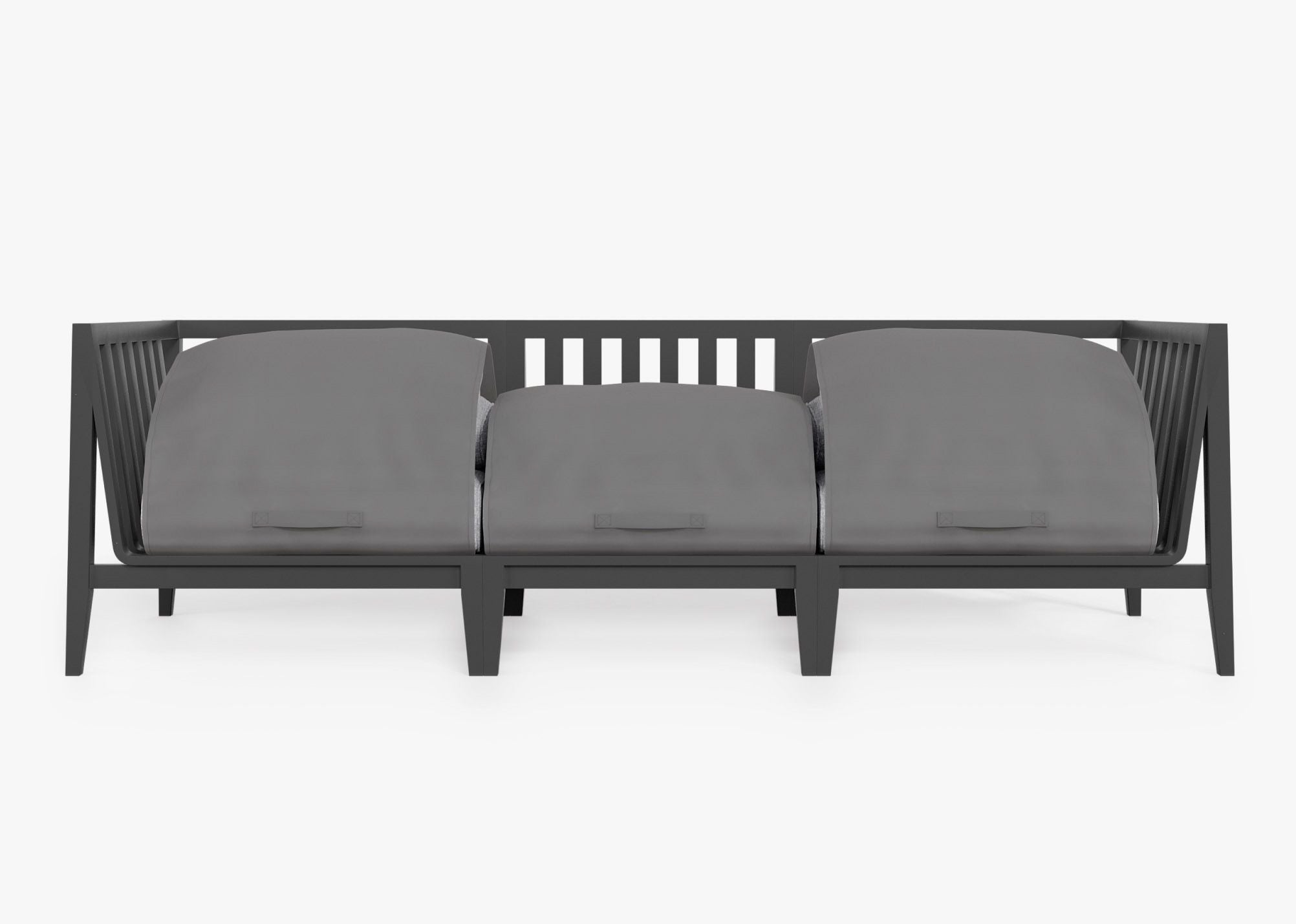 Charcoal Aluminum Outdoor Sofa - 3 Seat shown with the OuterShell outdoor cushion cover, offering exclusive integrated protection. #color_pacific fog gray