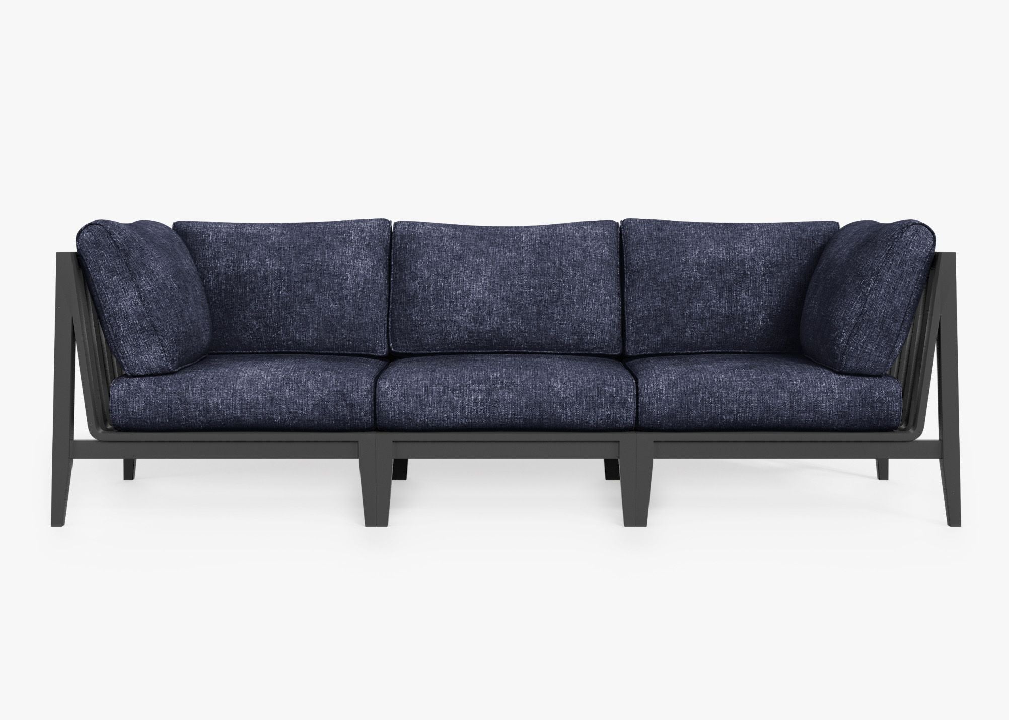 Charcoal Aluminum Outdoor Sofa - 3 Seat, front. Comfortable, durable, and weather resistant outdoor seating with memory foam. #color_deep sea navy