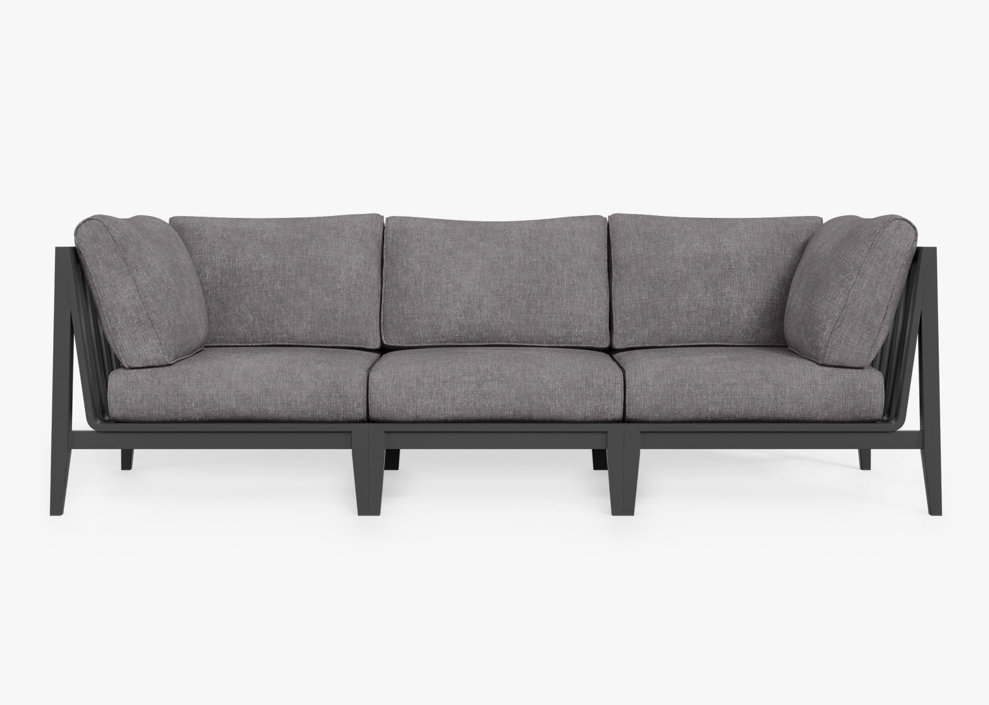 Charcoal Aluminum Outdoor Sofa - 3 Seat, front. Comfortable, durable, and weather resistant outdoor seating with memory foam. #color_dark pebble gray