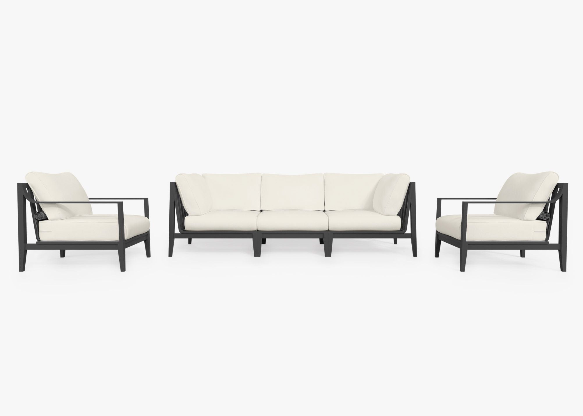 Charcoal Aluminum Outdoor Sofa with Armchairs - 5 Seat, front. Comfortable, durable, and weather resistant outdoor seating with memory foam. #color_palisades cream