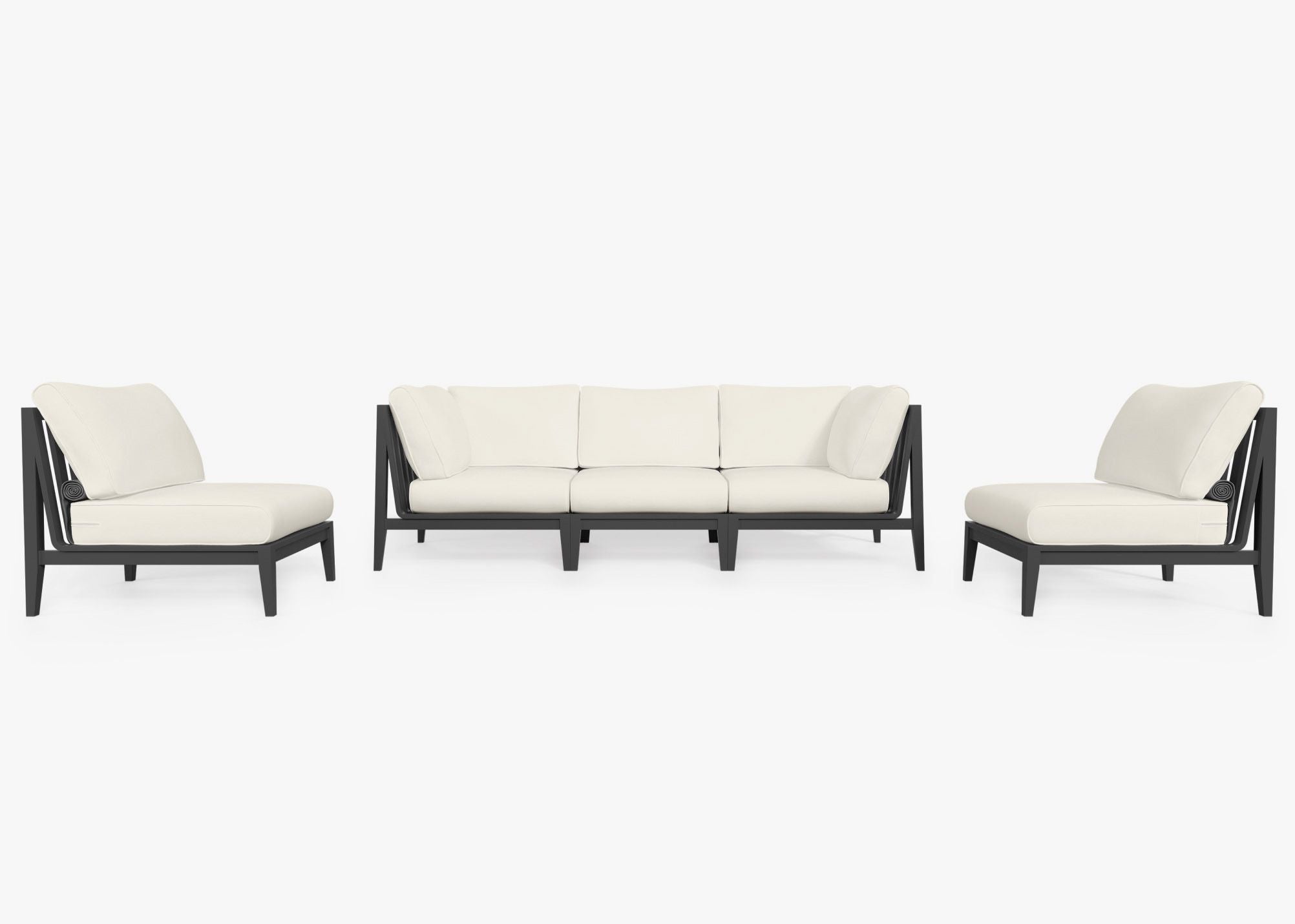 Charcoal Aluminum Outdoor Sofa with Armless Chairs - 5 Seat, front. Comfortable, durable, and weather resistant outdoor seating with memory foam. #color_palisades cream