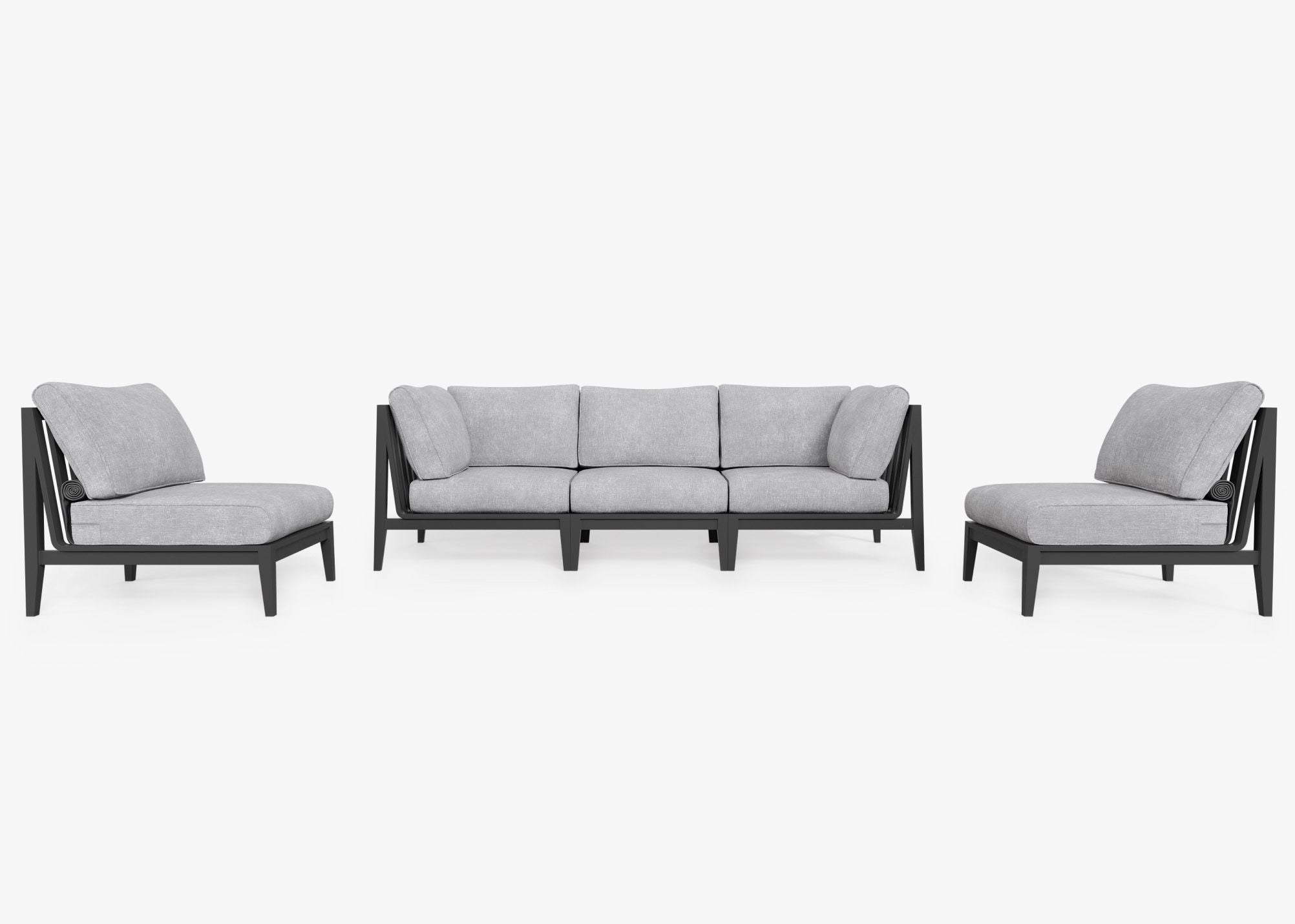 Charcoal Aluminum Outdoor Sofa with Armless Chairs - 5 Seat, front. Comfortable, durable, and weather resistant outdoor seating with memory foam. #color_pacific fog gray
