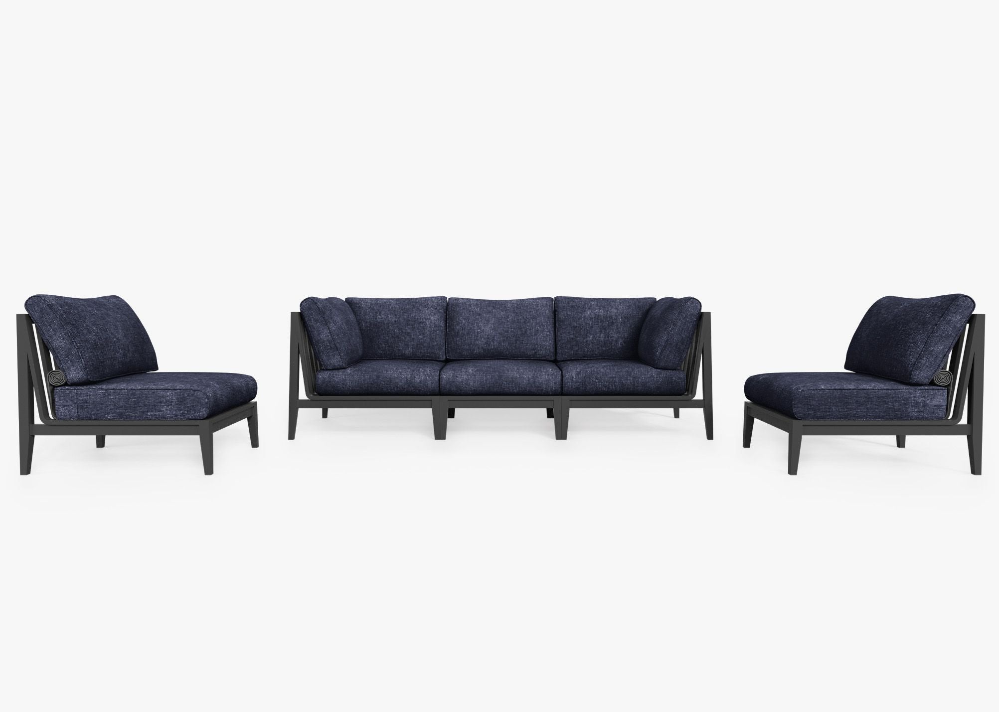Charcoal Aluminum Outdoor Sofa with Armless Chairs - 5 Seat, front. Comfortable, durable, and weather resistant outdoor seating with memory foam. #color_deep sea navy
