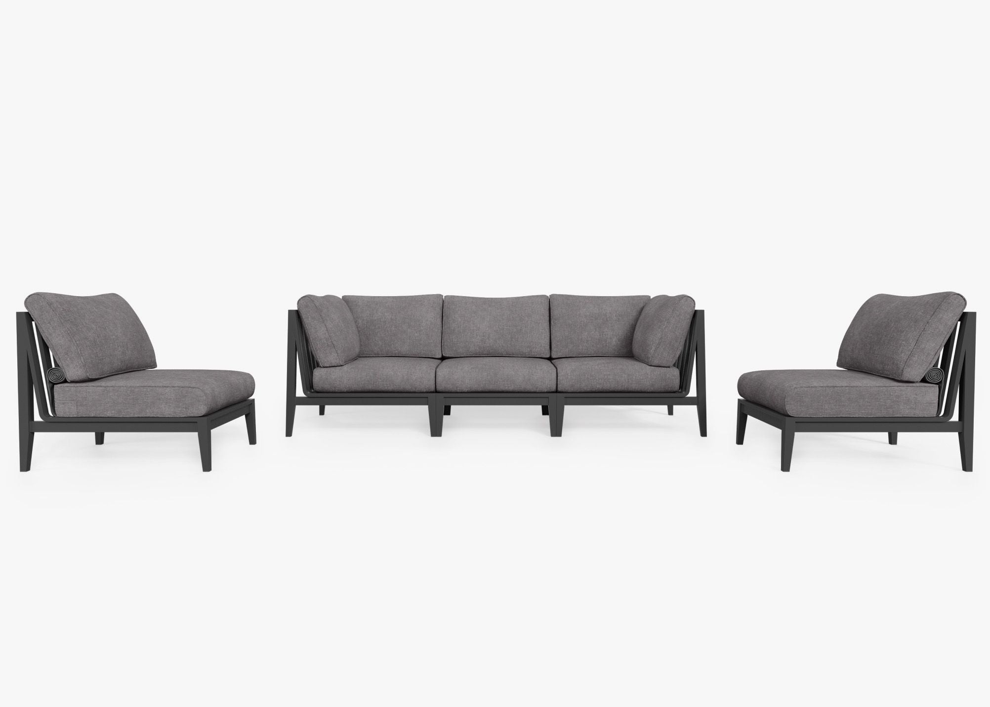 Charcoal Aluminum Outdoor Sofa with Armless Chairs - 5 Seat, front. Comfortable, durable, and weather resistant outdoor seating with memory foam. #color_dark pebble gray