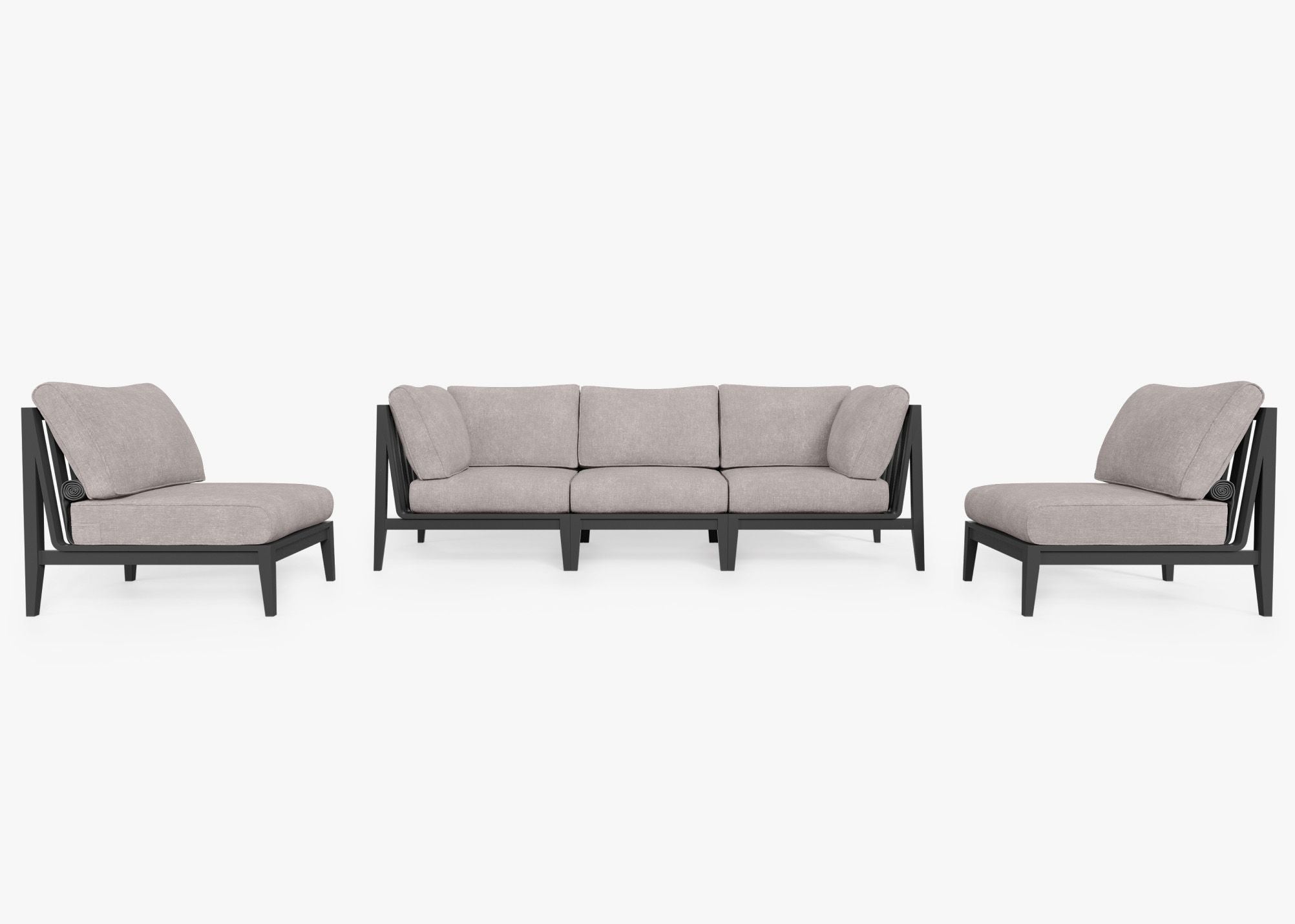 Charcoal Aluminum Outdoor Sofa with Armless Chairs - 5 Seat, front. Comfortable, durable, and weather resistant outdoor seating with memory foam. #color_sandstone gray