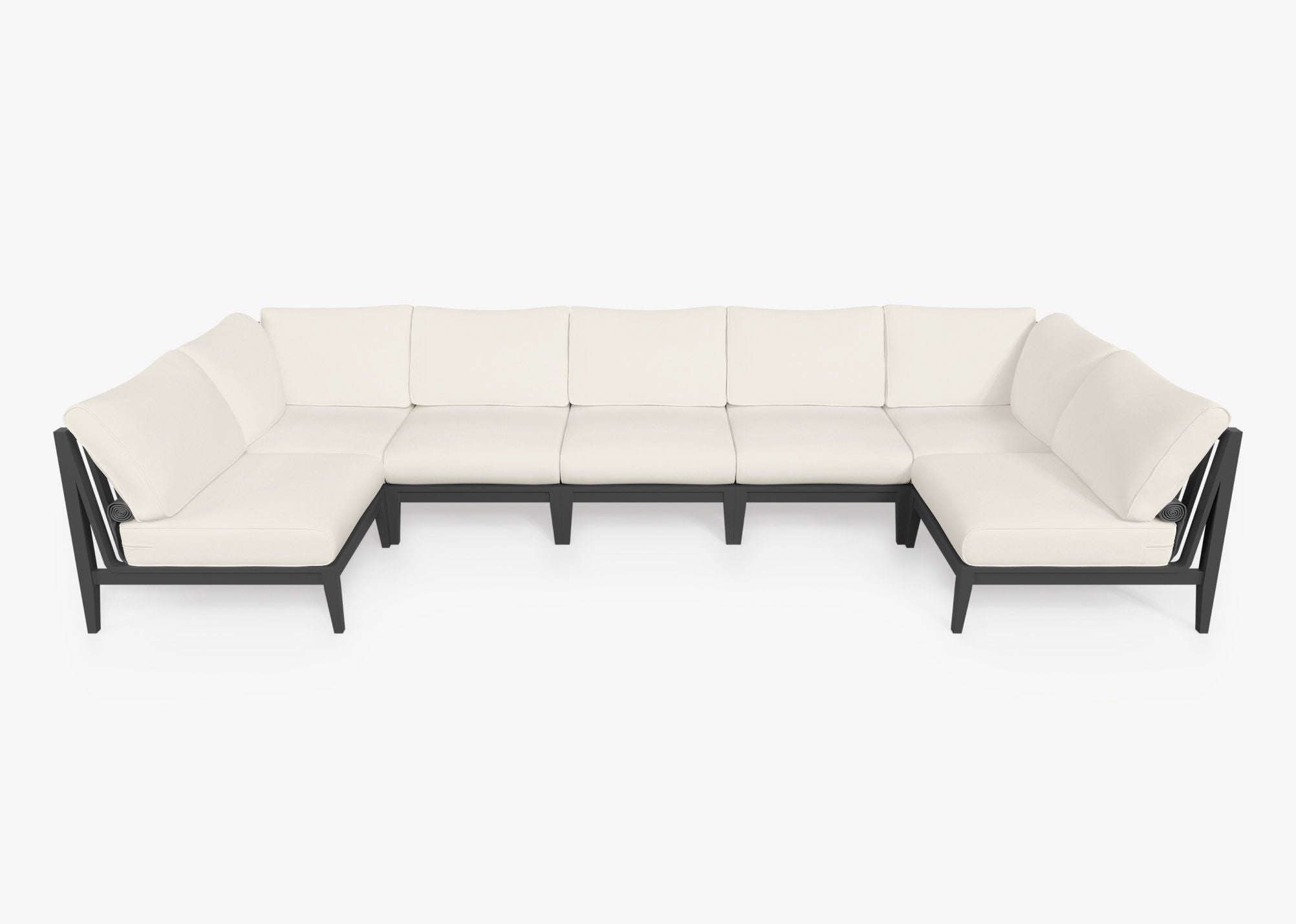 Charcoal Aluminum Outdoor U Sectional - 7 Seat, front. Comfortable, durable, and weather resistant outdoor seating with memory foam. #color_palisades cream