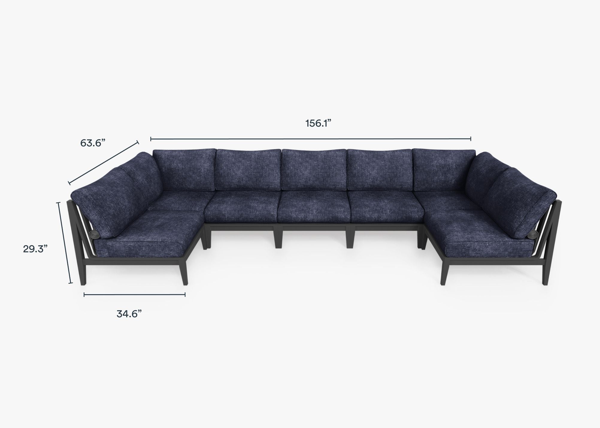 Charcoal Aluminum Outdoor U Sectional - 7 Seat dimensions in inches, also listed under Dimensions and Weights. #color_deep sea navy