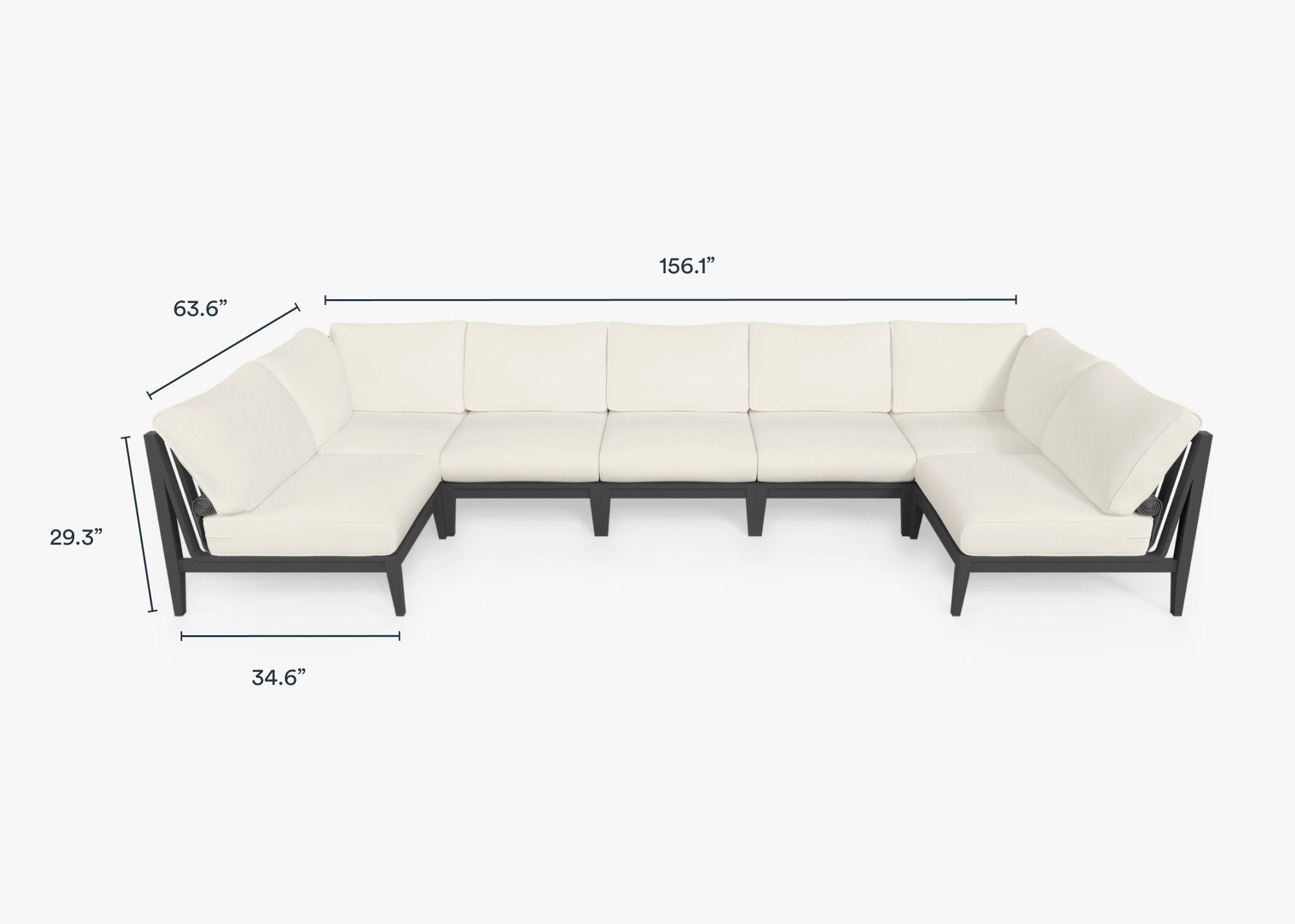 Charcoal Aluminum Outdoor U Sectional - 7 Seat dimensions in inches, also listed under Dimensions and Weights. #color_palisades cream