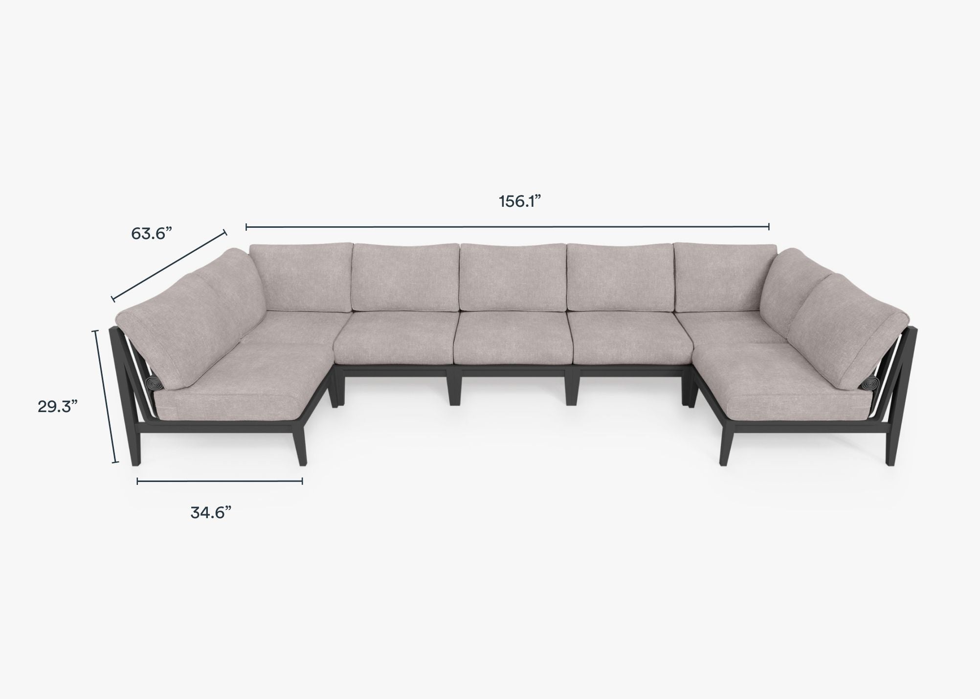 Charcoal Aluminum Outdoor U Sectional - 7 Seat dimensions in inches, also listed under Dimensions and Weights. #color_sandstone gray