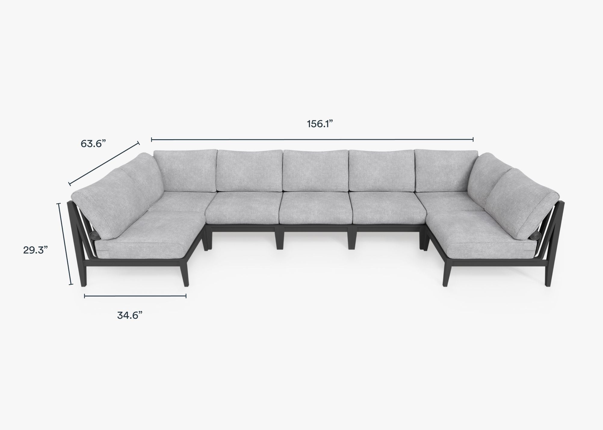 Charcoal Aluminum Outdoor U Sectional - 7 Seat dimensions in inches, also listed under Dimensions and Weights. #color_pacific fog gray