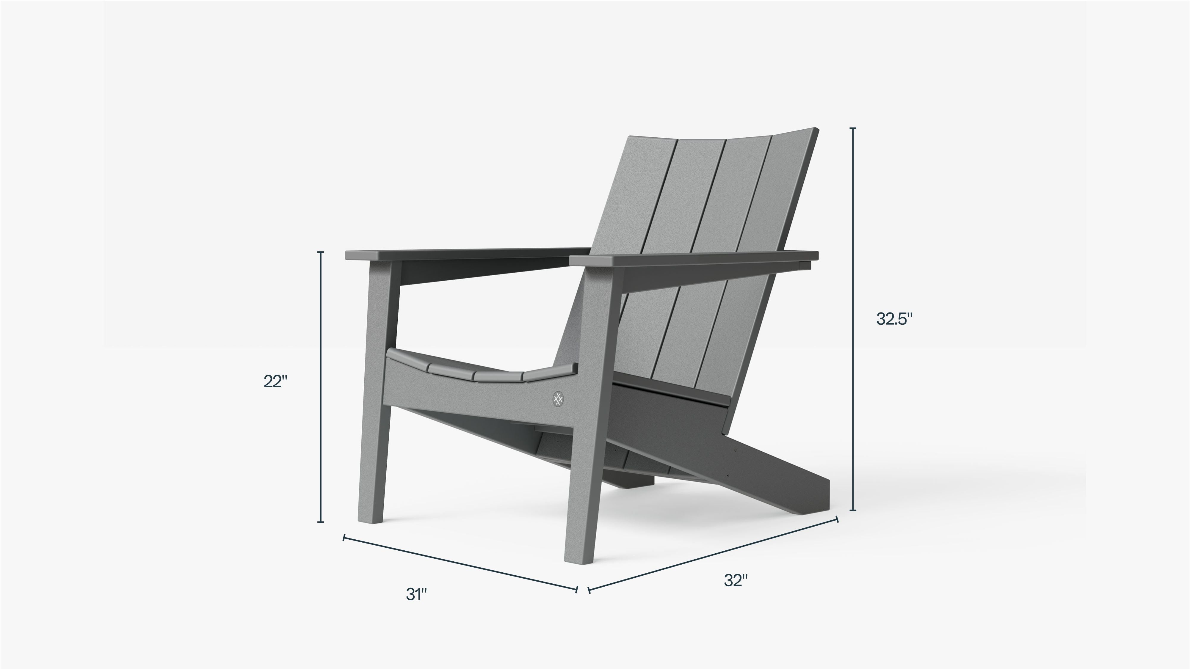 Dimensions of the Ascent Adirondack chair in inches.