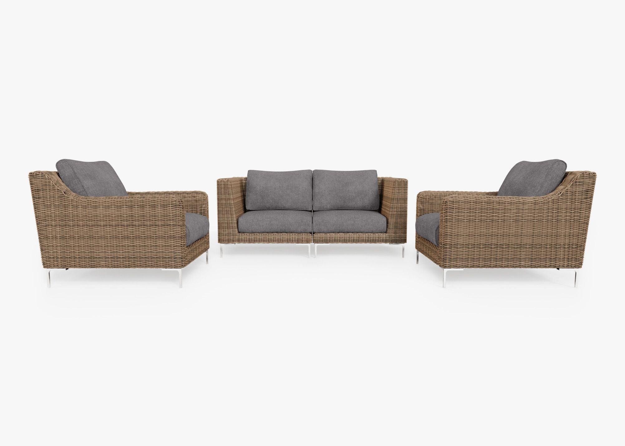 Brown Wicker Outdoor Loveseat with Armchairs - 4 Seat, front. Comfortable, durable, and weather resistant outdoor seating with memory foam. #color_dark pebble gray