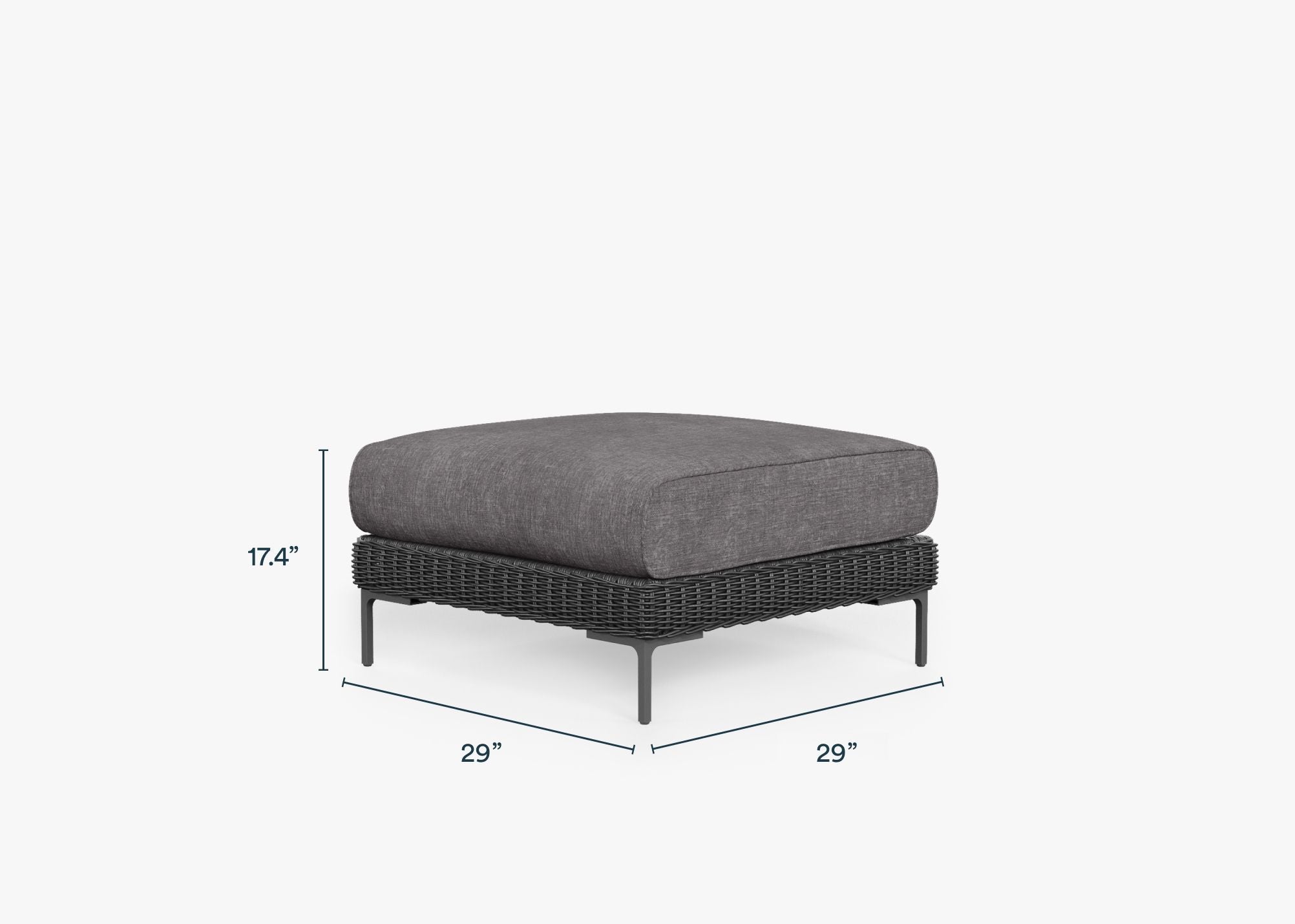 Black Wicker Outdoor Ottoman dimensions in inches, also listed under Dimensions and Weights. #color_dark pebble gray