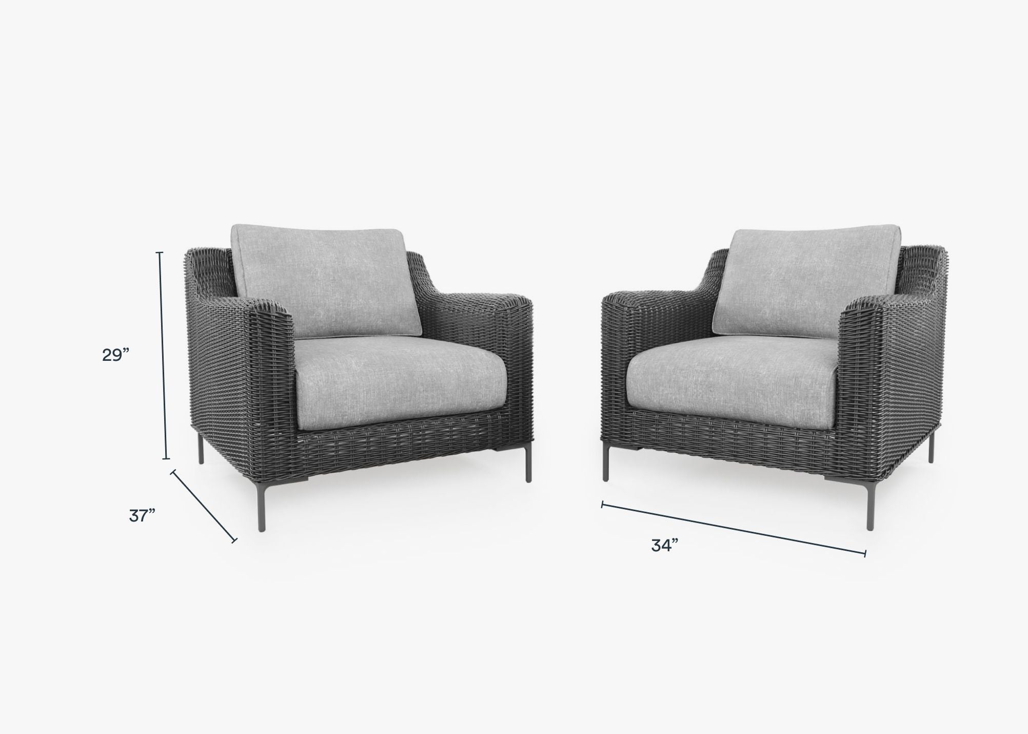 Black Wicker Outdoor Armchair Conversation Set #color_pacific fog gray