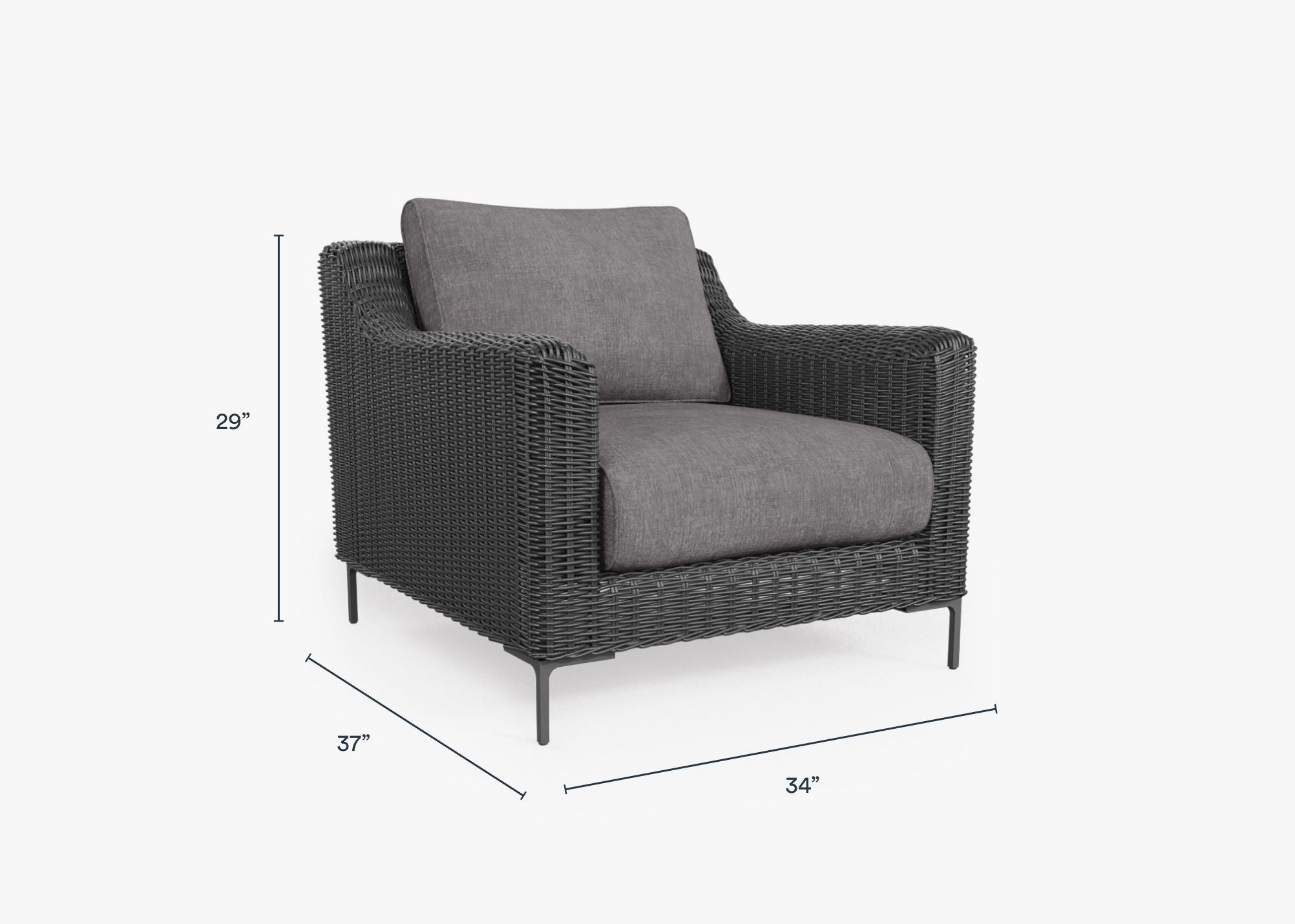 Black Wicker Outdoor Armchair dimensions in inches, also listed under Dimensions and Weights. #color_dark pebble gray