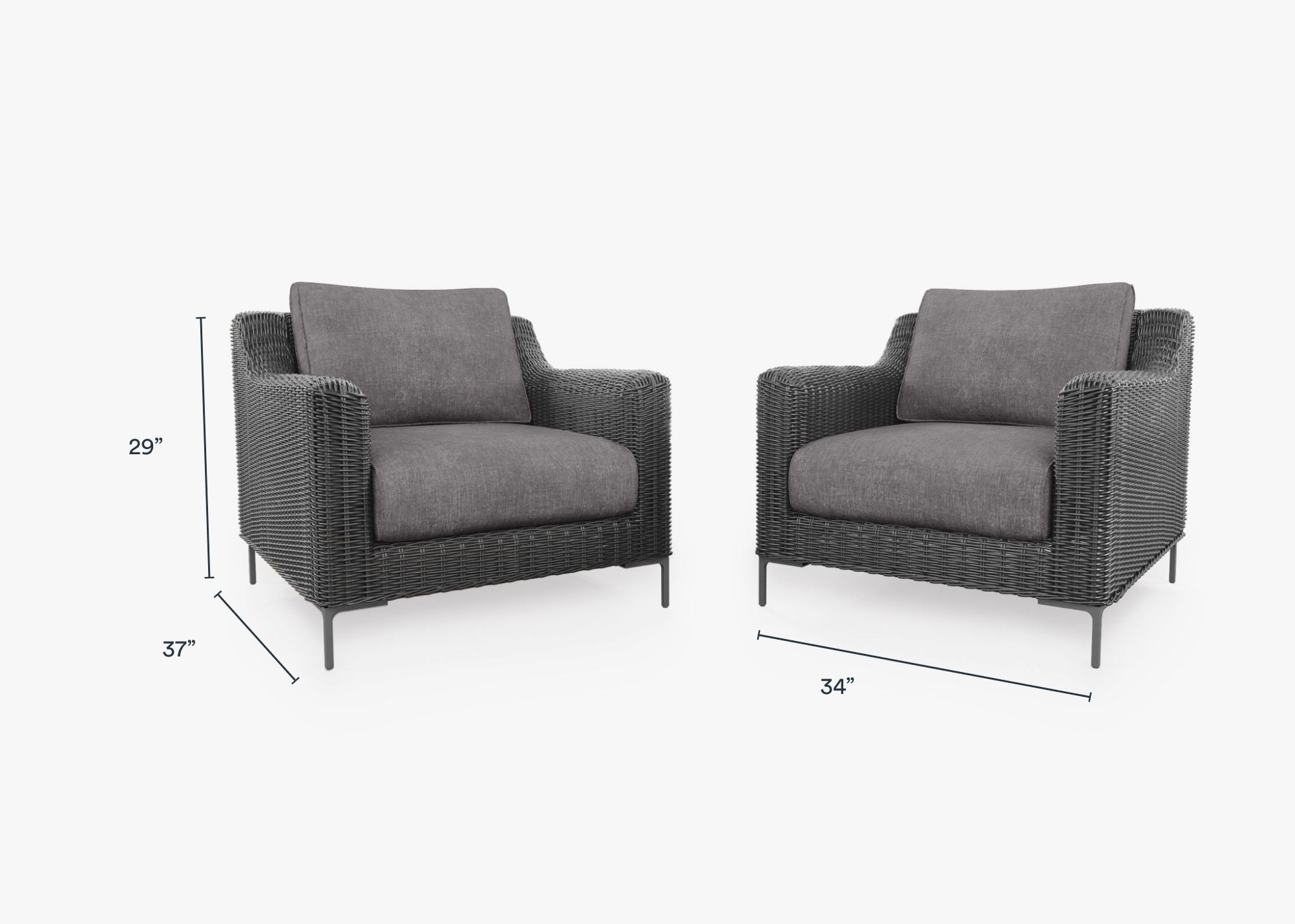 Black Wicker Outdoor Armchair Conversation Set #color_dark pebble gray