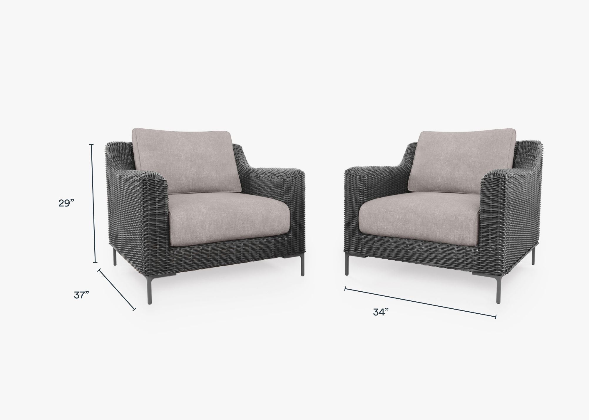 Black Wicker Outdoor Armchair Conversation Set #color_sandstone gray