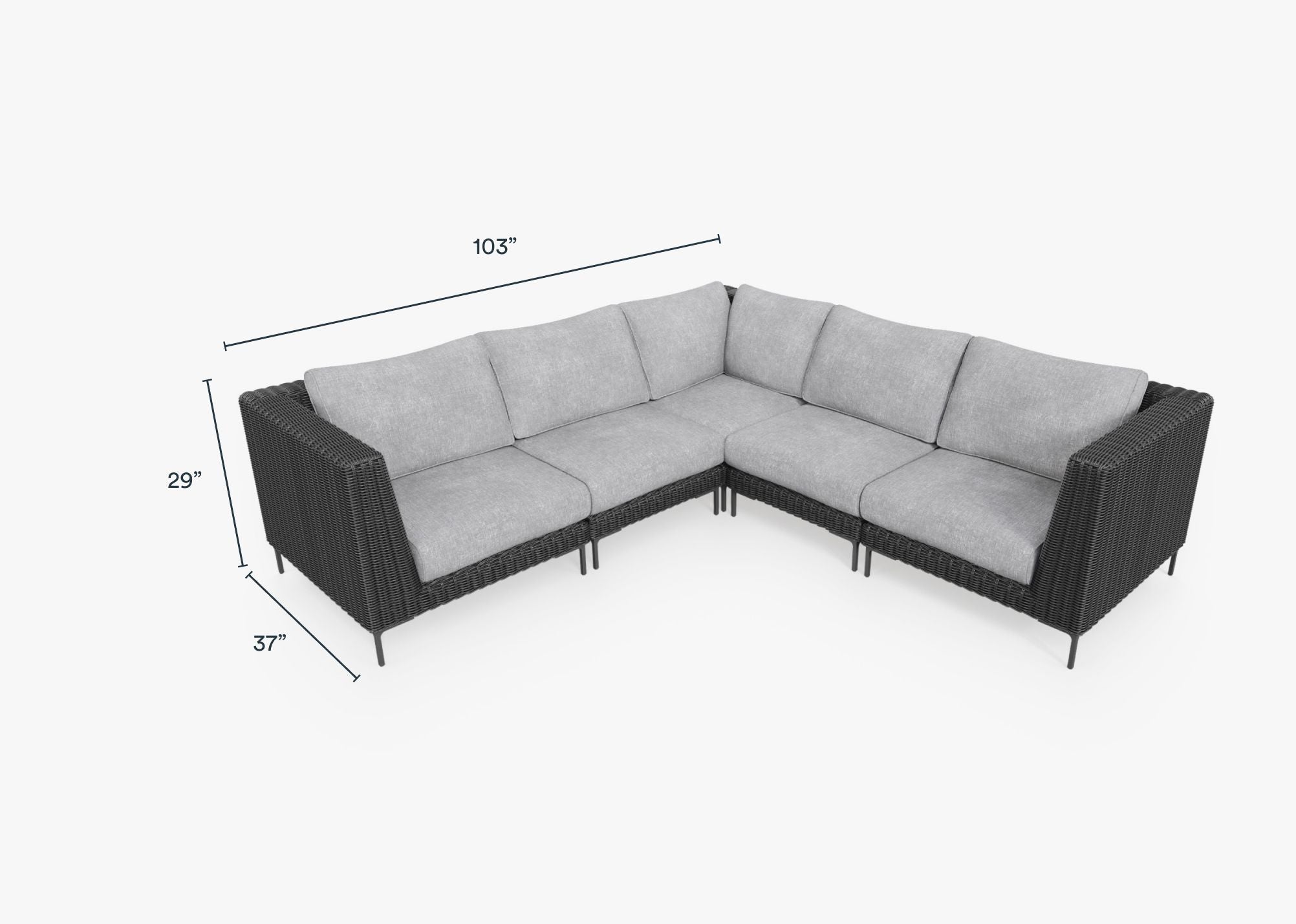Black Wicker Outdoor Corner Sectional - 5 Seat #color_pacific fog gray