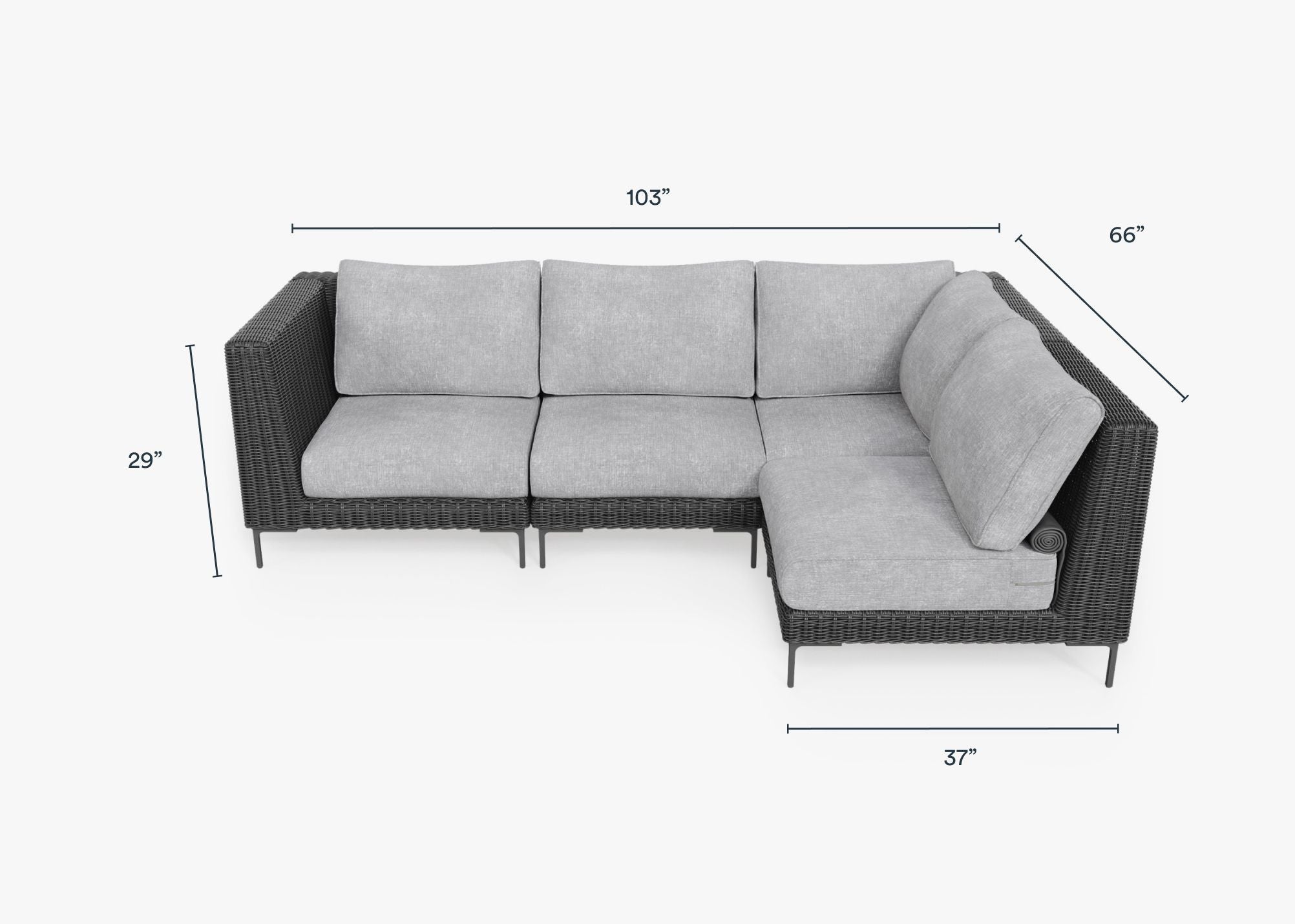 Black Wicker Outdoor L Sectional - 4 Seat #color_pacific fog gray