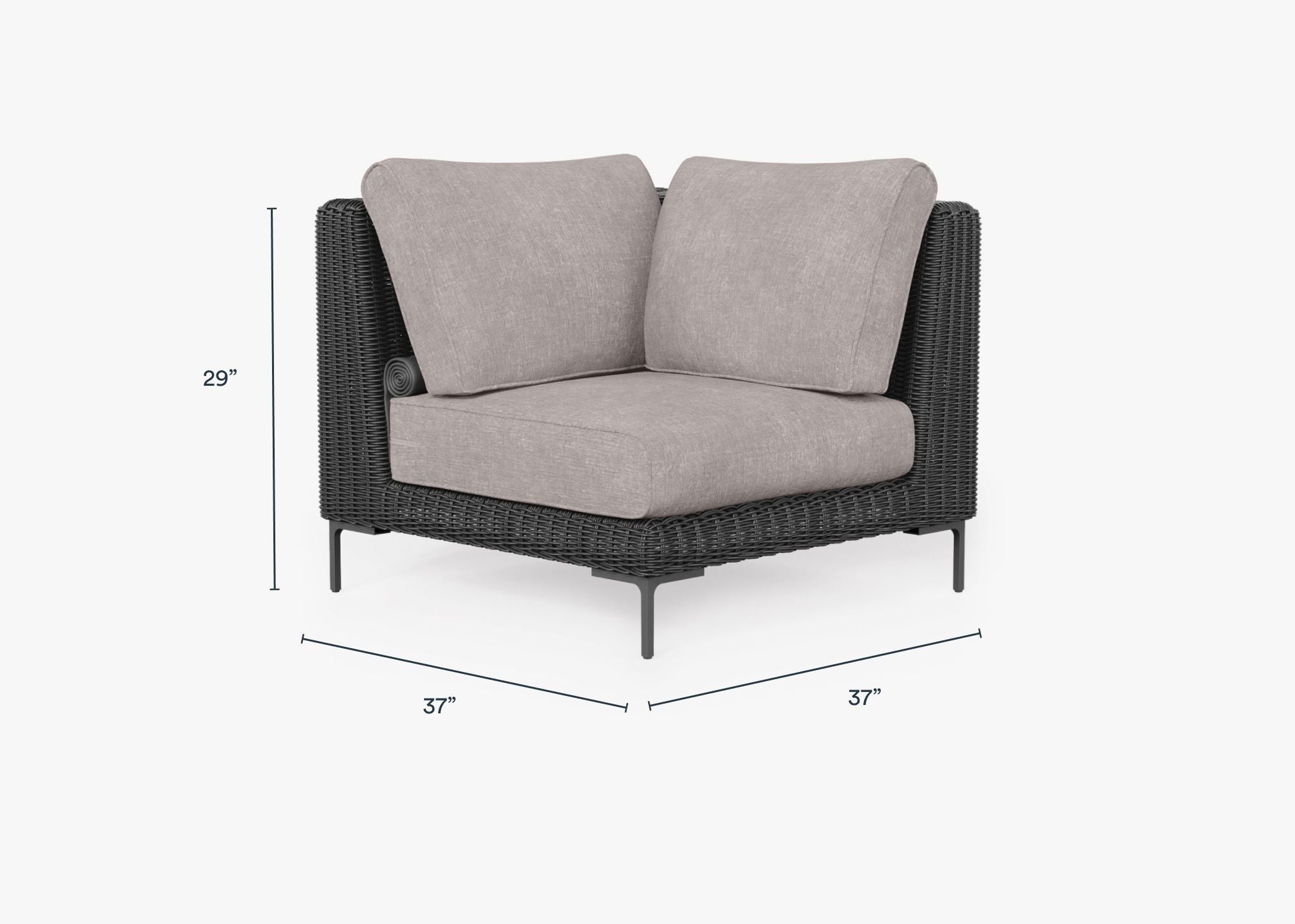 Black Wicker Outdoor Sectional Chair dimensions in inches, also listed under Dimensions and Weights. #color_sandstone gray