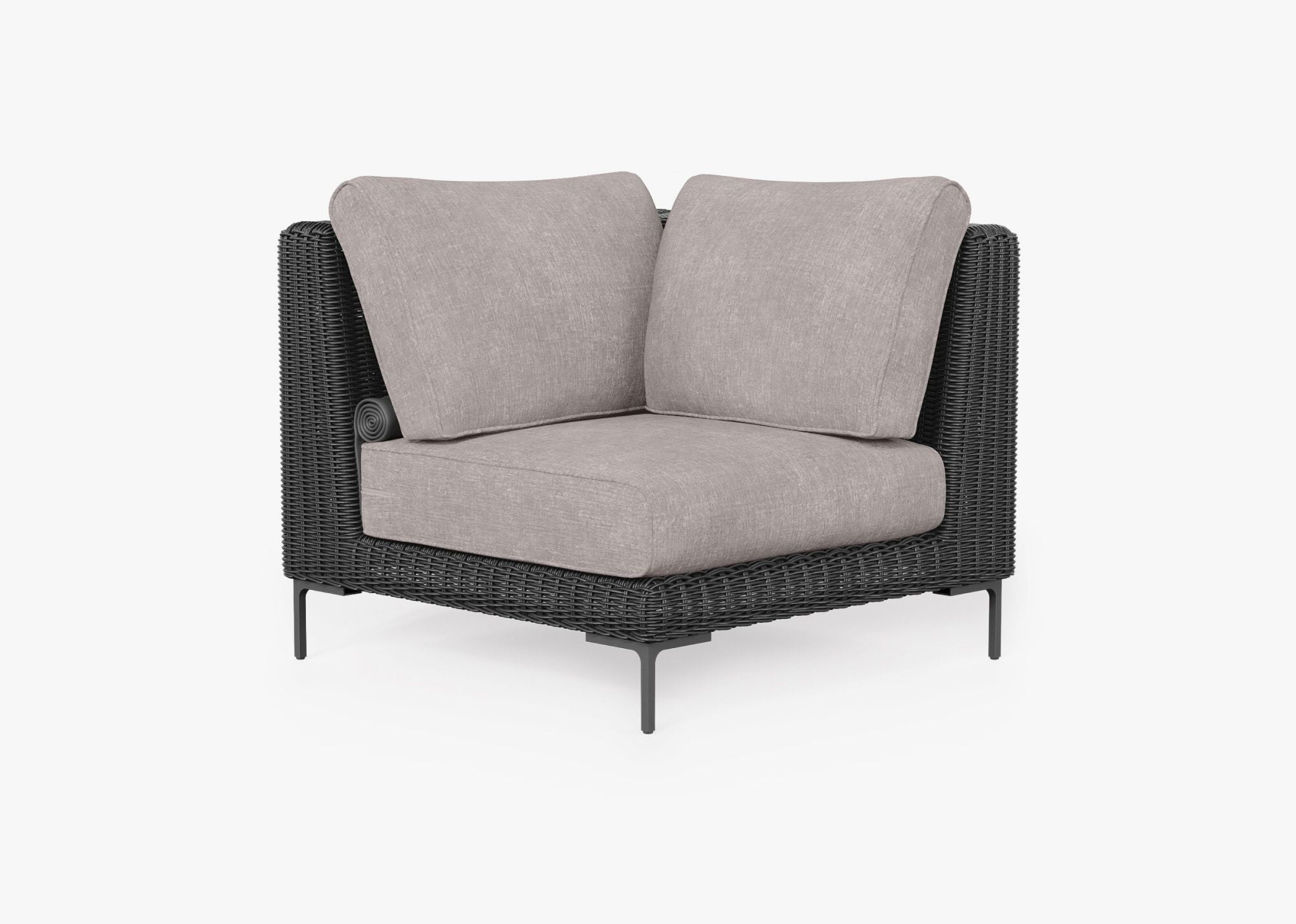 Black Wicker Outdoor Sectional Chair, front. Comfortable, durable, and weather resistant outdoor seating with memory foam. #color_sandstone gray