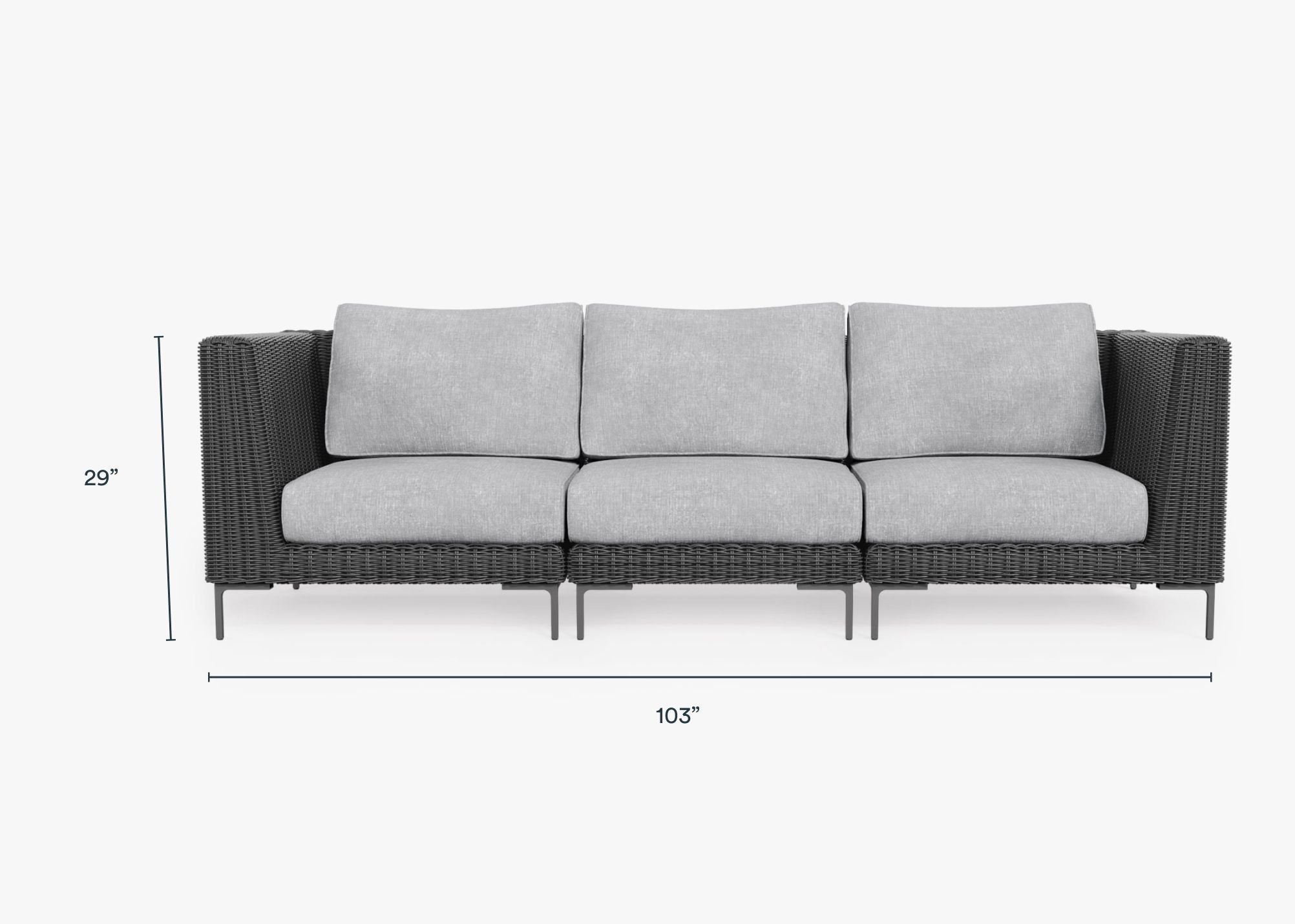 Black Wicker Outdoor Sofa - 3 Seat #color_pacific fog gray