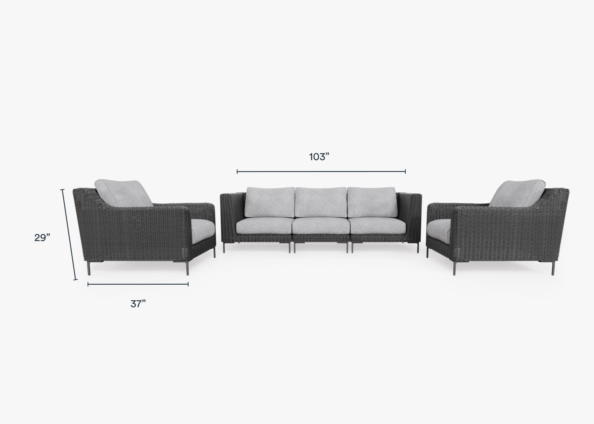 Black Wicker Outdoor Sofa with Armchairs - 5 Seat #color_pacific fog gray