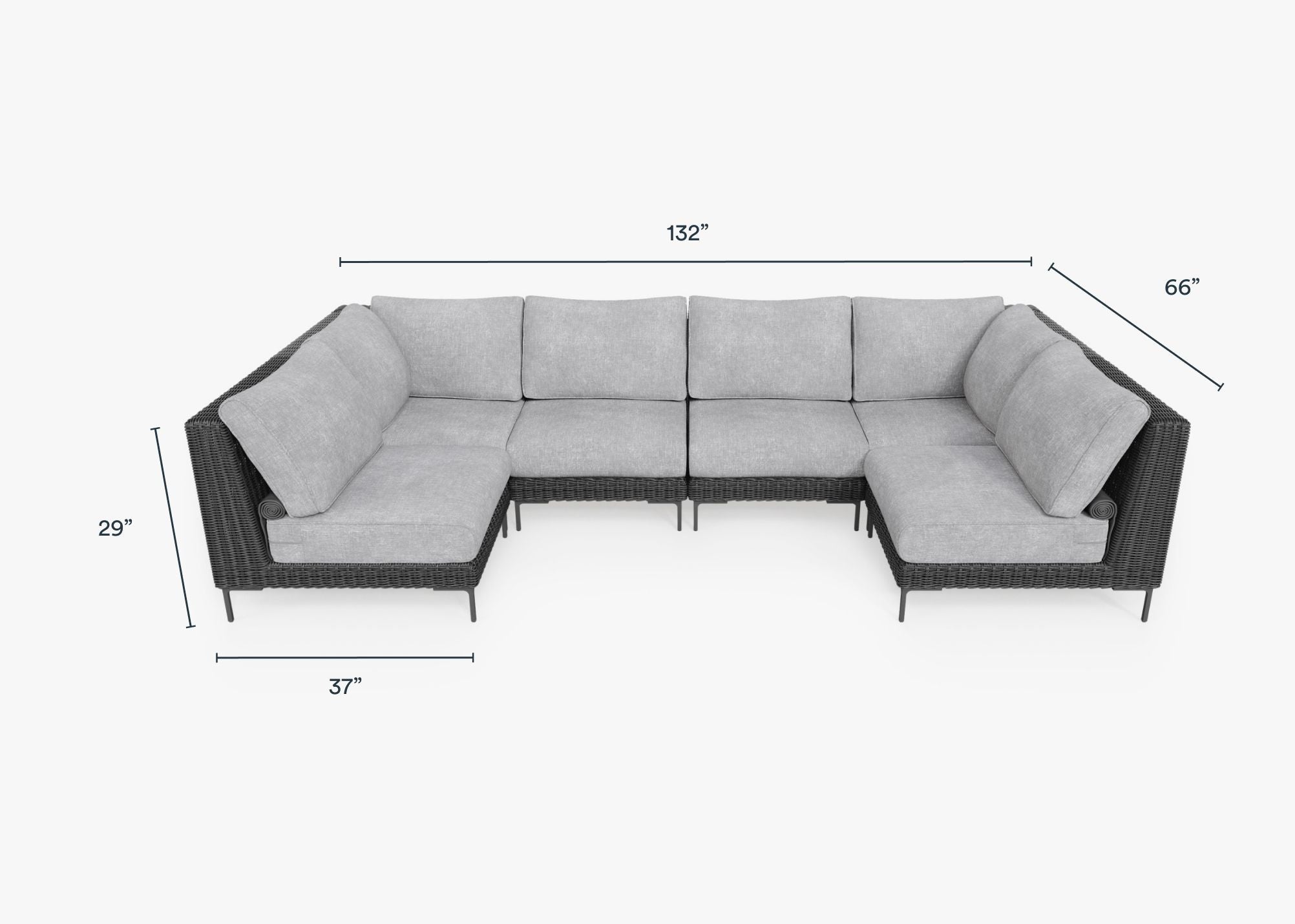 Black Wicker Outdoor U Sectional - 6 Seat #color_pacific fog gray