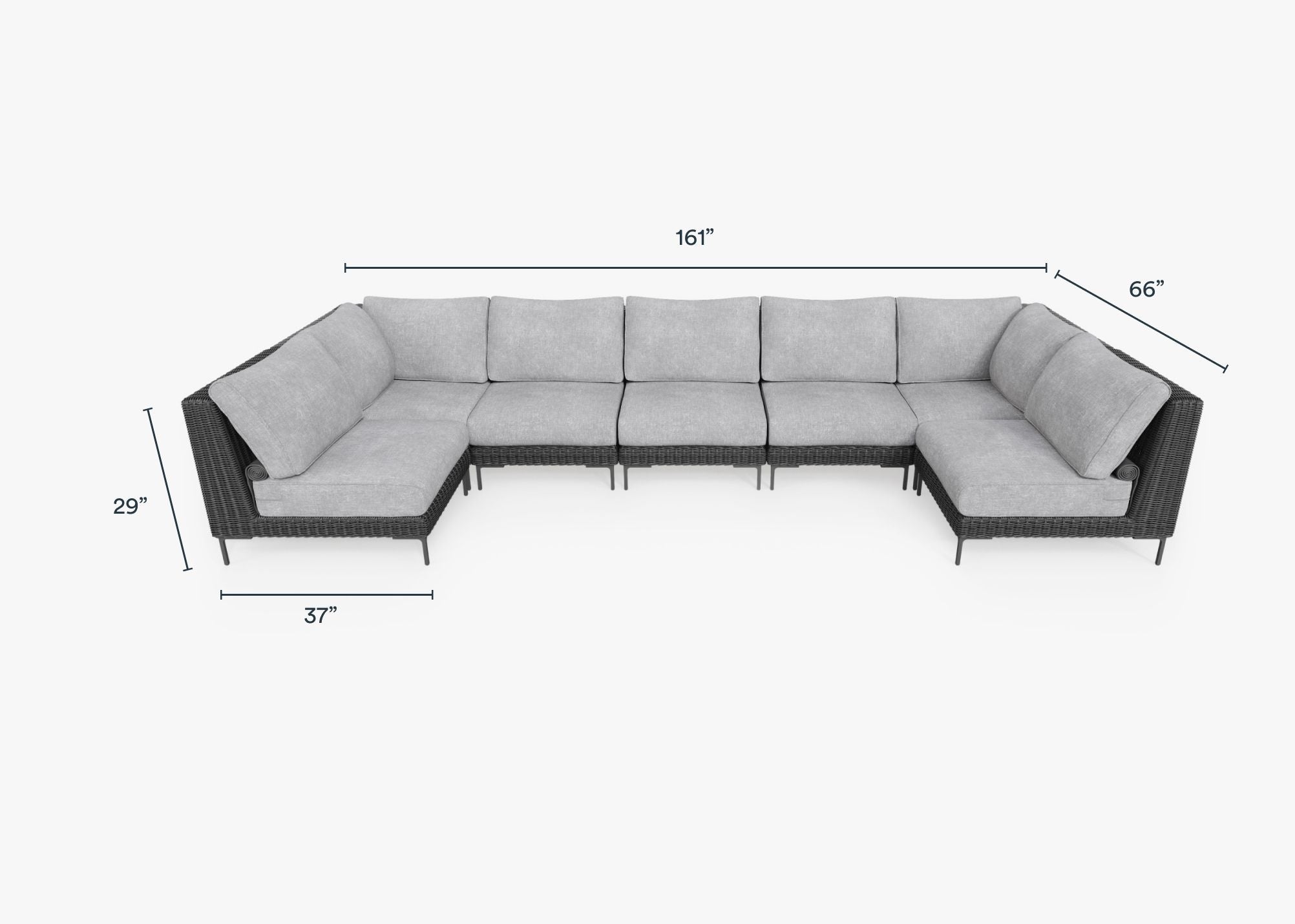 Black Wicker Outdoor U Sectional - 7 Seat #color_pacific fog gray