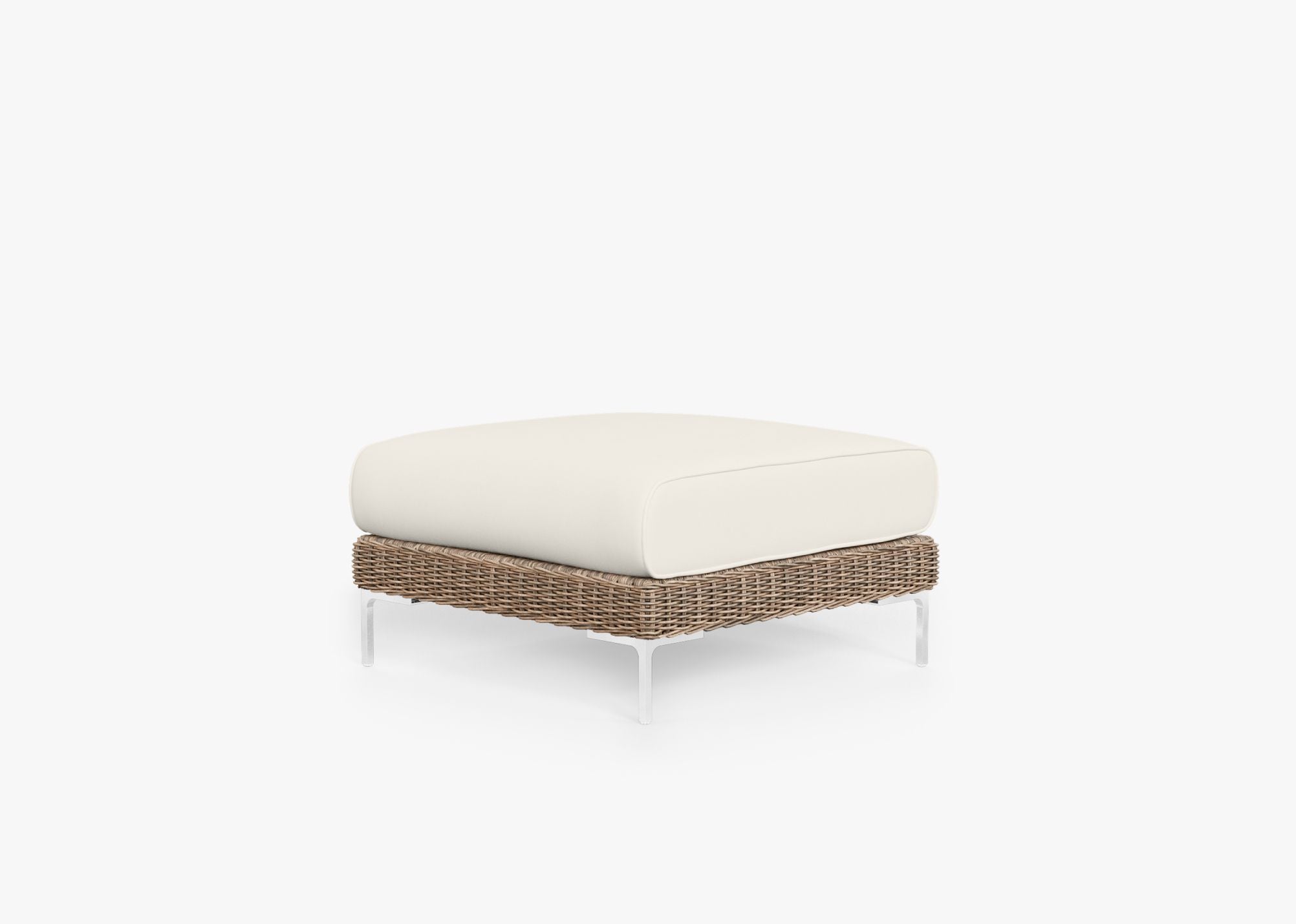 Brown Wicker Outdoor Ottoman, front. Comfortable, durable, and weather resistant outdoor seating with memory foam. #color_palisades cream