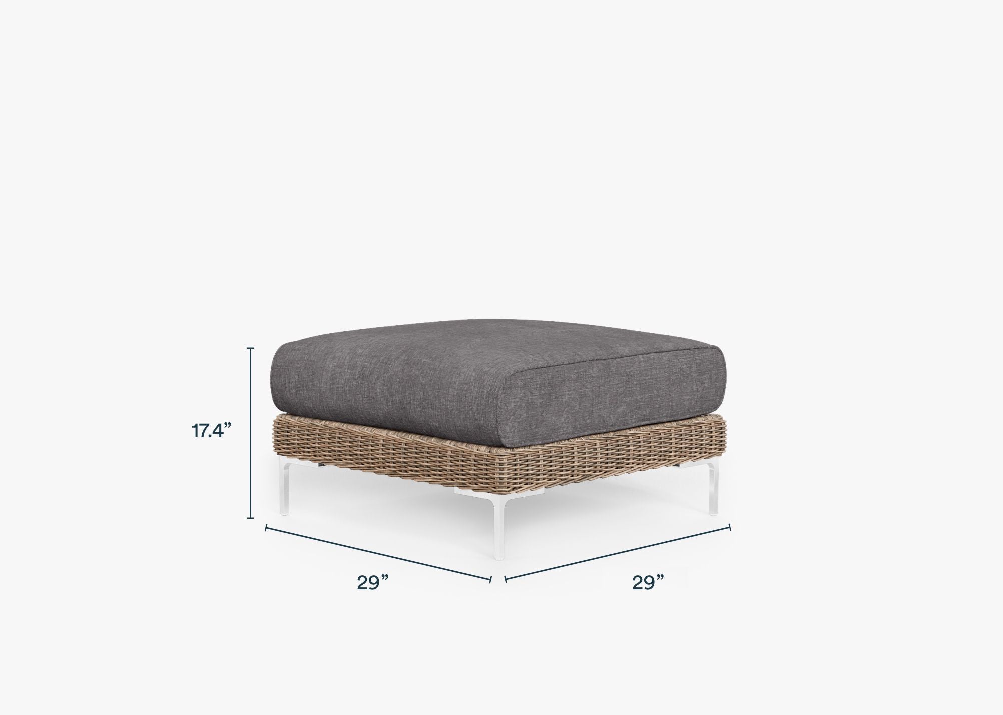 Brown Wicker Outdoor Ottoman dimensions in inches, also listed under Dimensions and Weights. #color_dark pebble gray