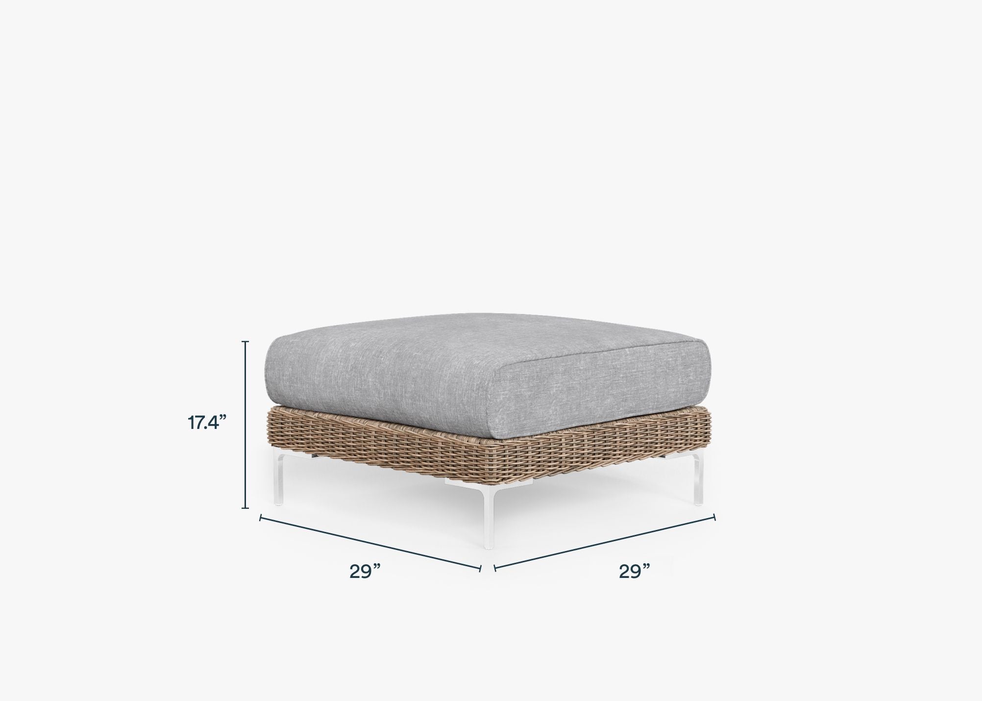Brown Wicker Outdoor Ottoman dimensions in inches, also listed under Dimensions and Weights. #color_pacific fog gray