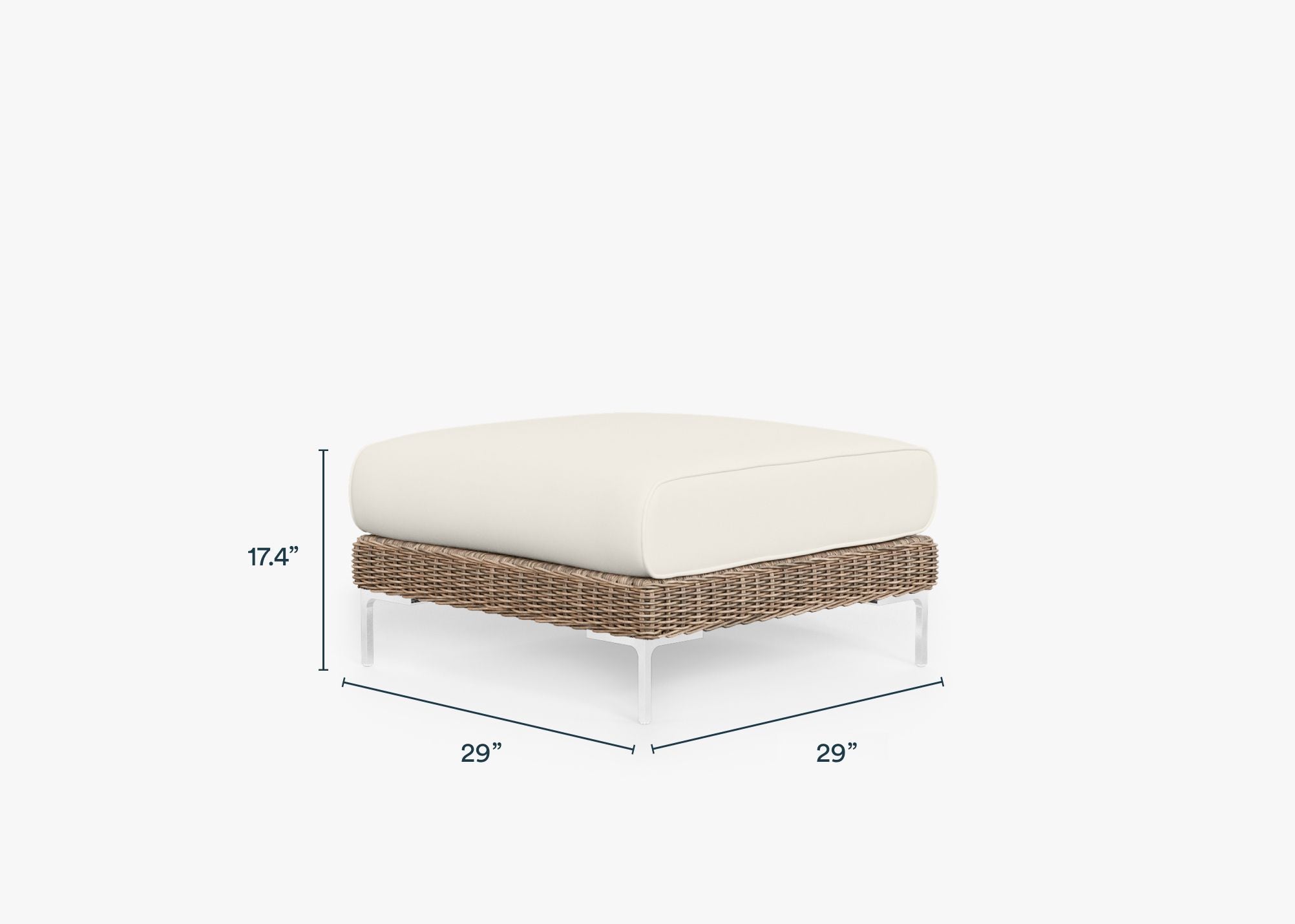 Brown Wicker Outdoor Ottoman dimensions in inches, also listed under Dimensions and Weights. #color_palisades cream