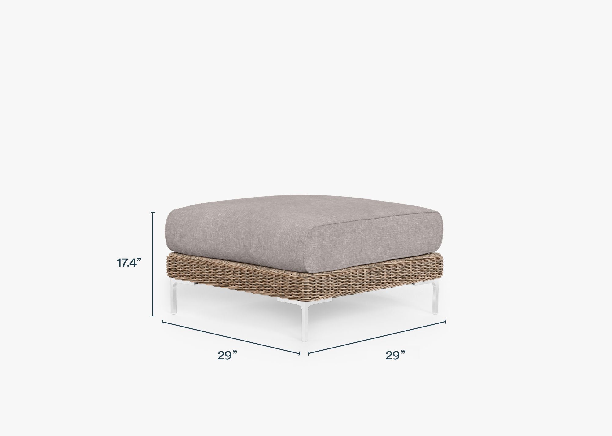 Brown Wicker Outdoor Ottoman dimensions in inches, also listed under Dimensions and Weights. #color_sandstone gray