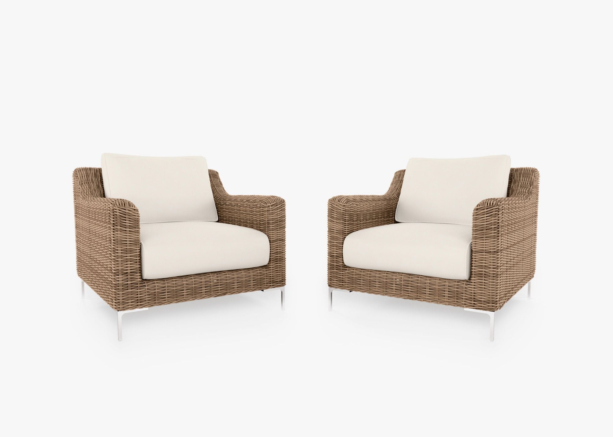 Brown Wicker Outdoor Armchair Conversation Set, front. Comfortable, durable, and weather resistant outdoor seating with memory foam. #color_palisades cream