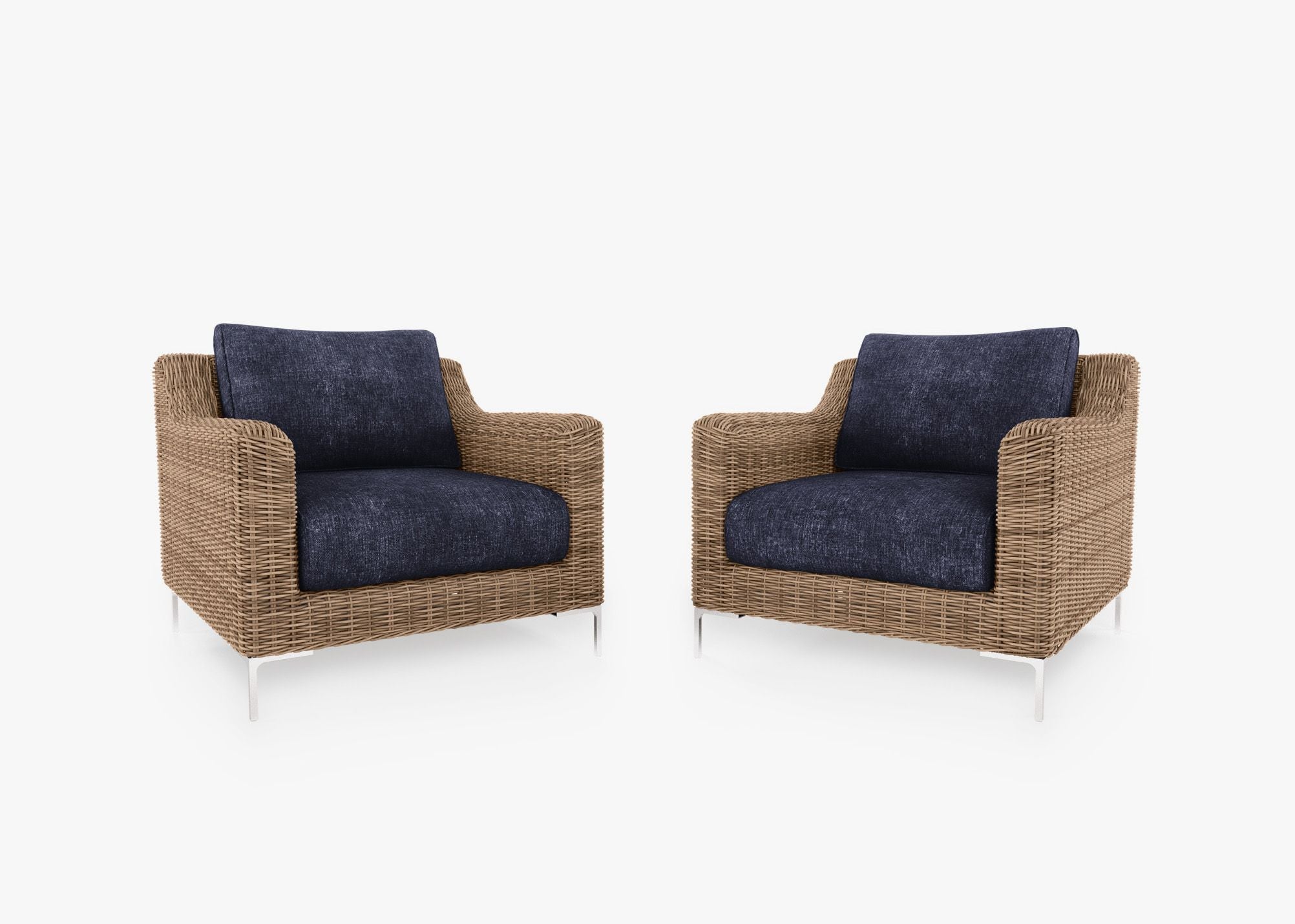 Brown Wicker Outdoor Armchair Conversation Set, front. Comfortable, durable, and weather resistant outdoor seating with memory foam. #color_deep sea navy