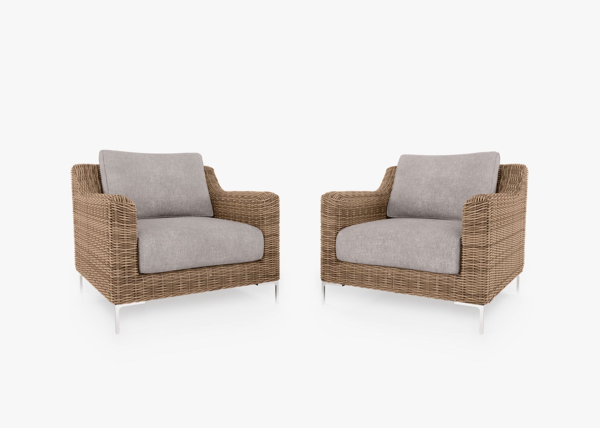 Brown Wicker Outdoor Armchair Conversation Set, front. Comfortable, durable, and weather resistant outdoor seating with memory foam. #color_sandstone gray