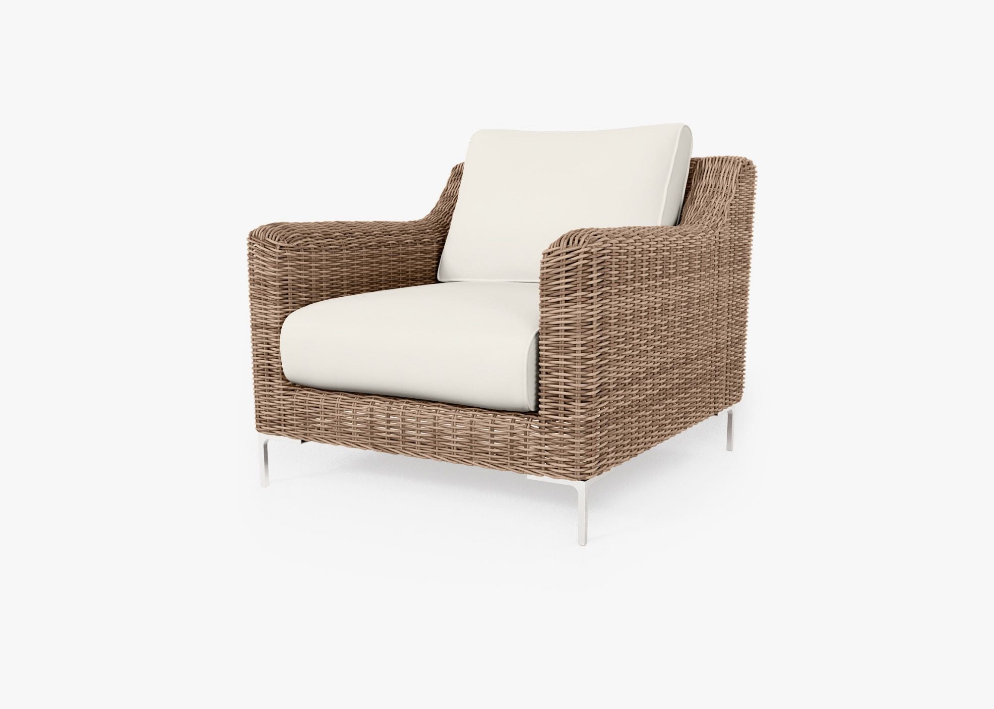 Brown Wicker Outdoor Armchair, front. Comfortable, durable, and weather resistant outdoor seating with memory foam. #color_palisades cream