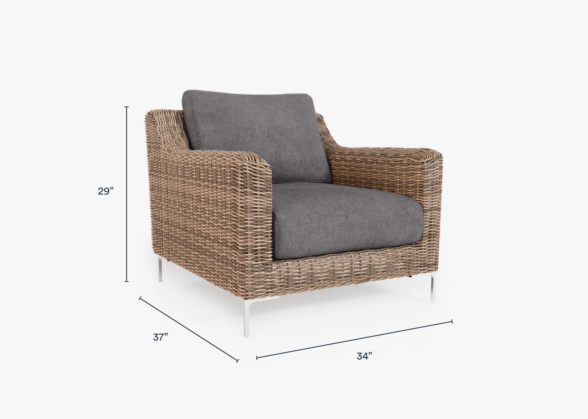 Brown Wicker Outdoor Armchair dimensions in inches, also listed under Dimensions and Weights. #color_dark pebble gray