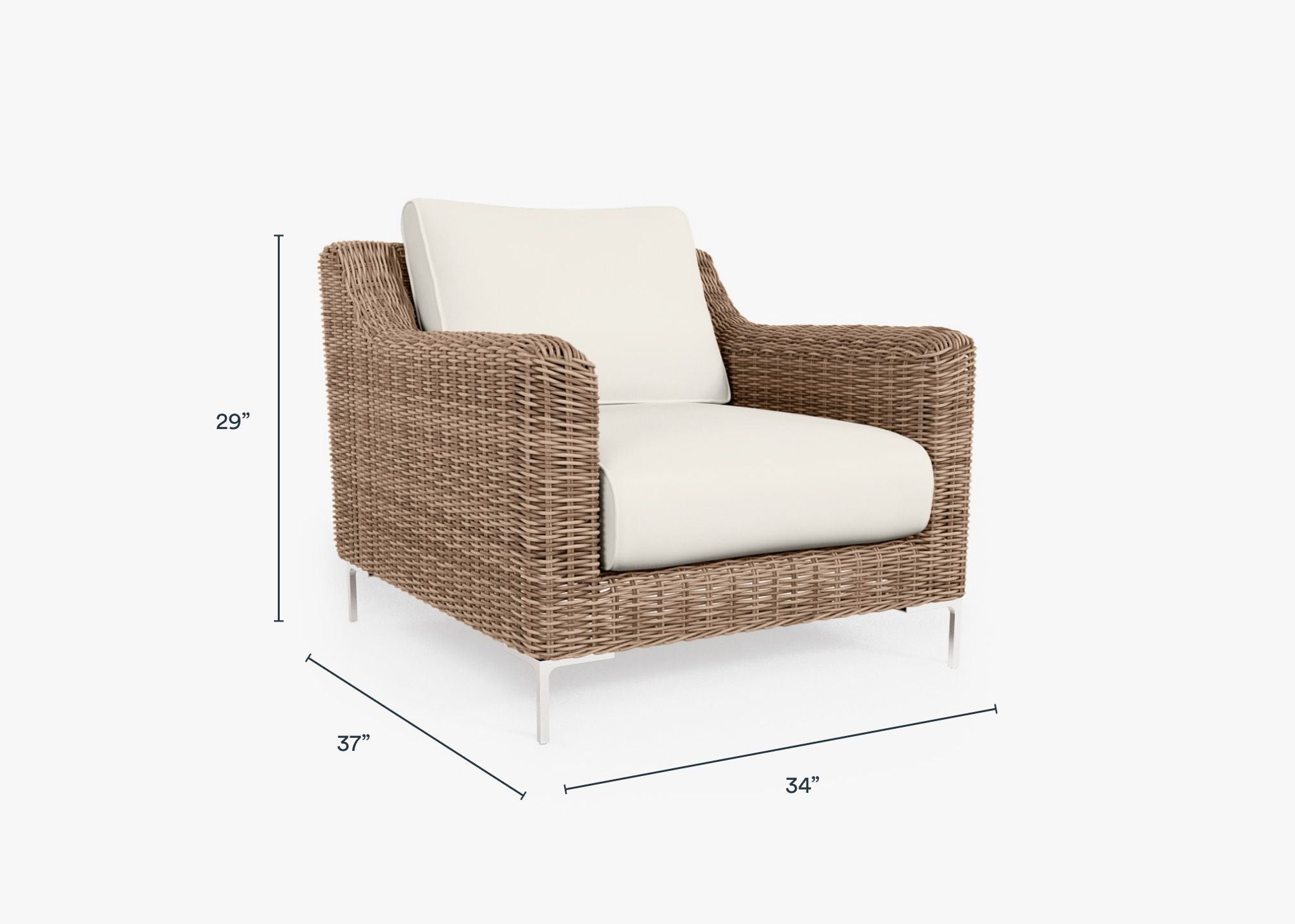 Brown Wicker Outdoor Armchair dimensions in inches, also listed under Dimensions and Weights. #color_palisades cream