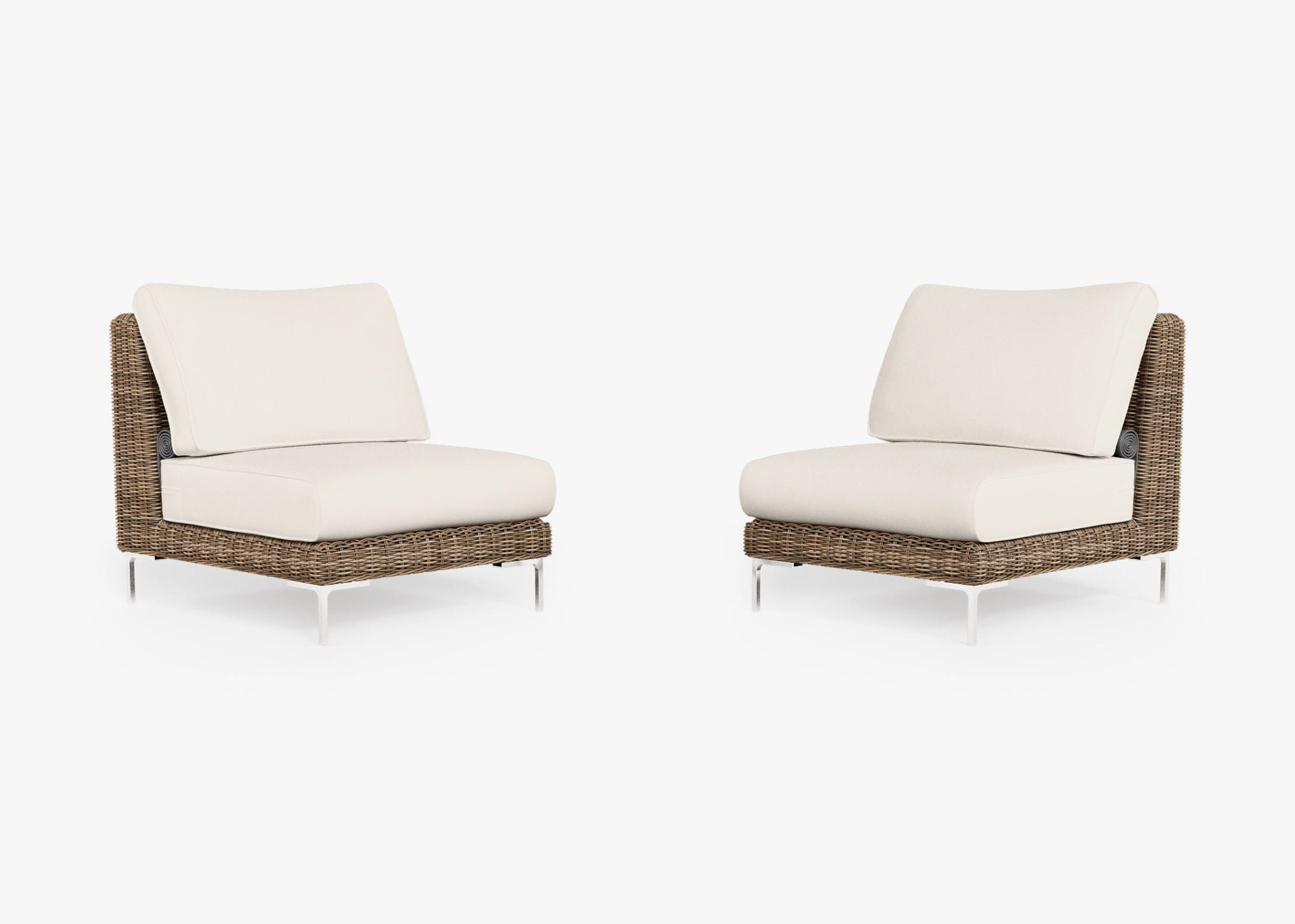 Brown Wicker Outdoor Armless Chair Conversation Set, front. Comfortable, durable, and weather resistant outdoor seating with memory foam. #color_palisades cream