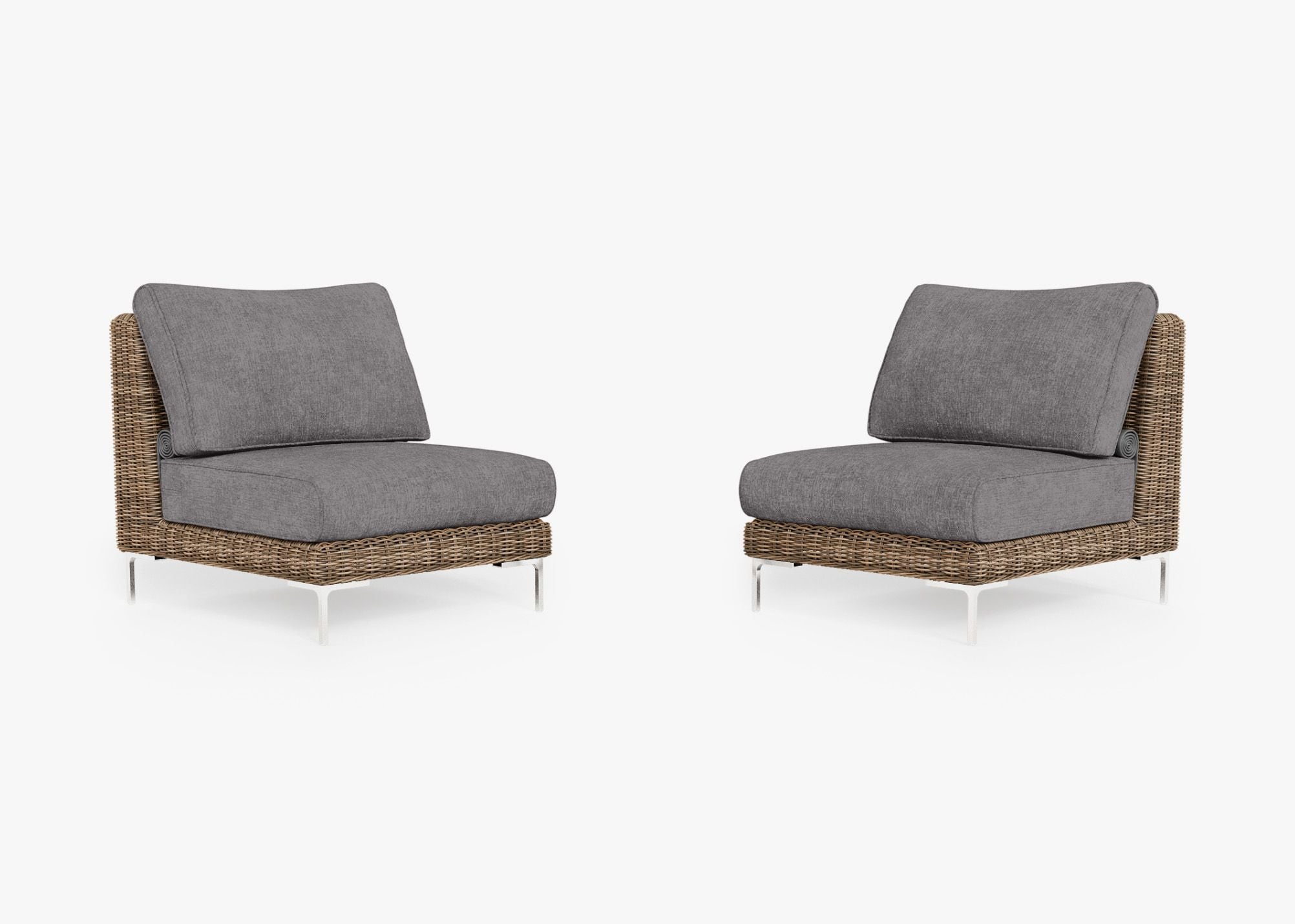 Brown Wicker Outdoor Armless Chair Conversation Set, front. Comfortable, durable, and weather resistant outdoor seating with memory foam. #color_dark pebble gray