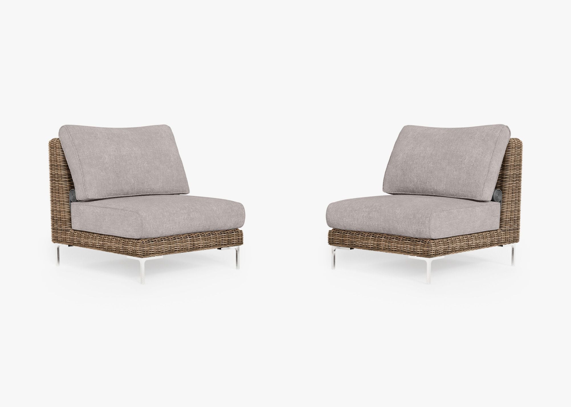 Brown Wicker Outdoor Armless Chair Conversation Set, front. Comfortable, durable, and weather resistant outdoor seating with memory foam. #color_sandstone gray