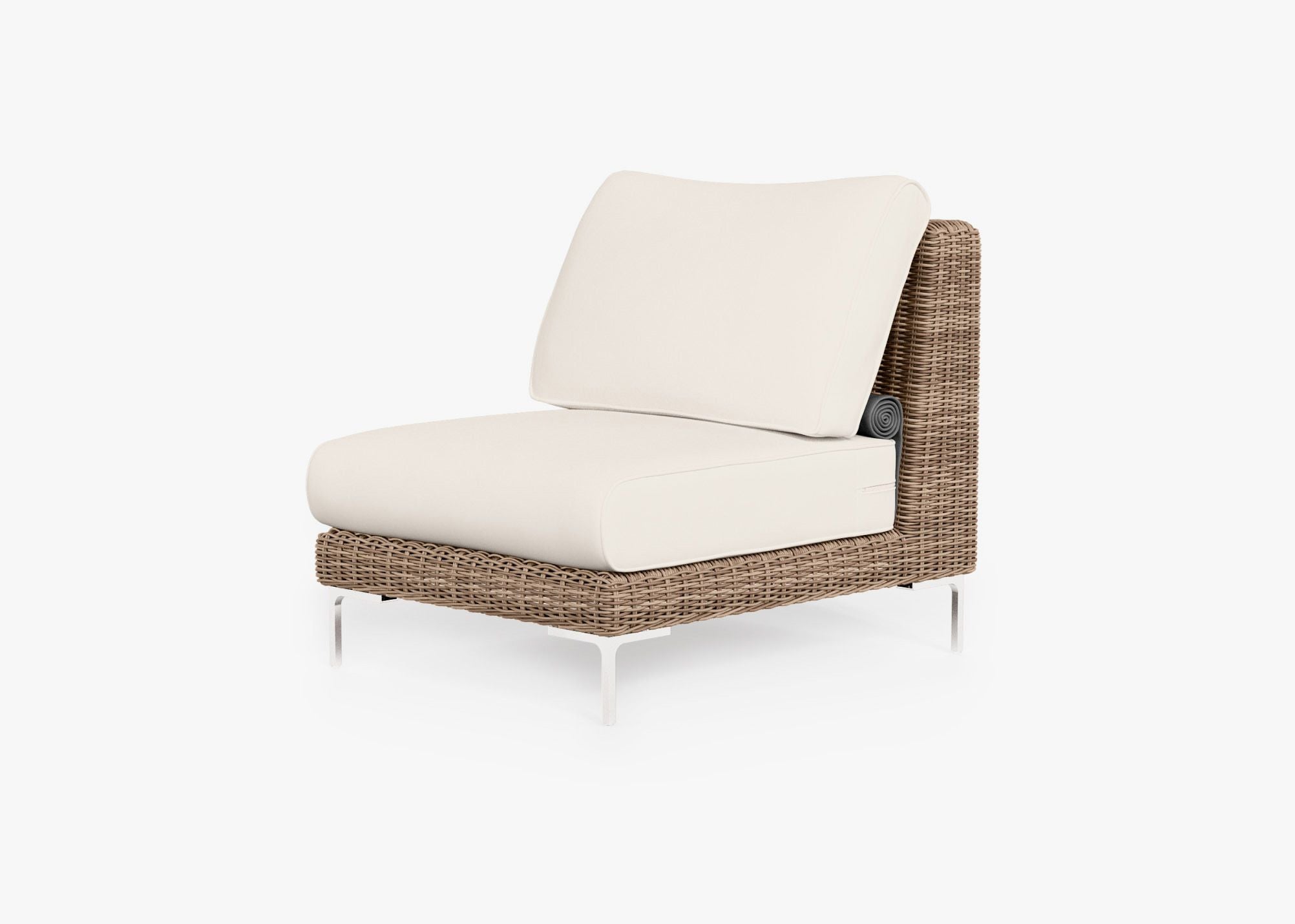 Brown Wicker Outdoor Armless Chair, front. Comfortable, durable, and weather resistant outdoor seating with memory foam. #color_palisades cream